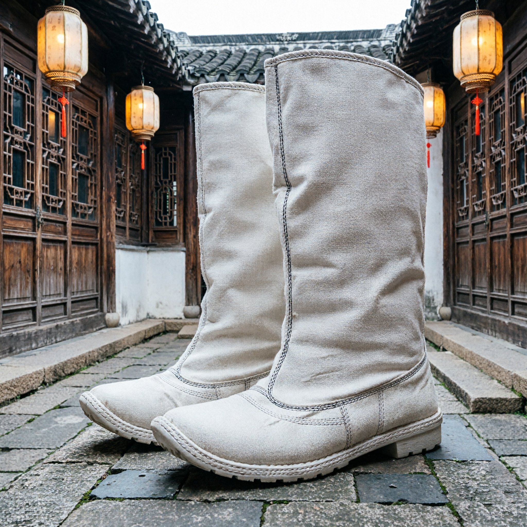 Botas Tradicionales Chinas de Algodón Blanco, Zapatos de Kung Fu y Artes Marciales para Traje de la Ópera de Pekín para Hombres - Asian Costume