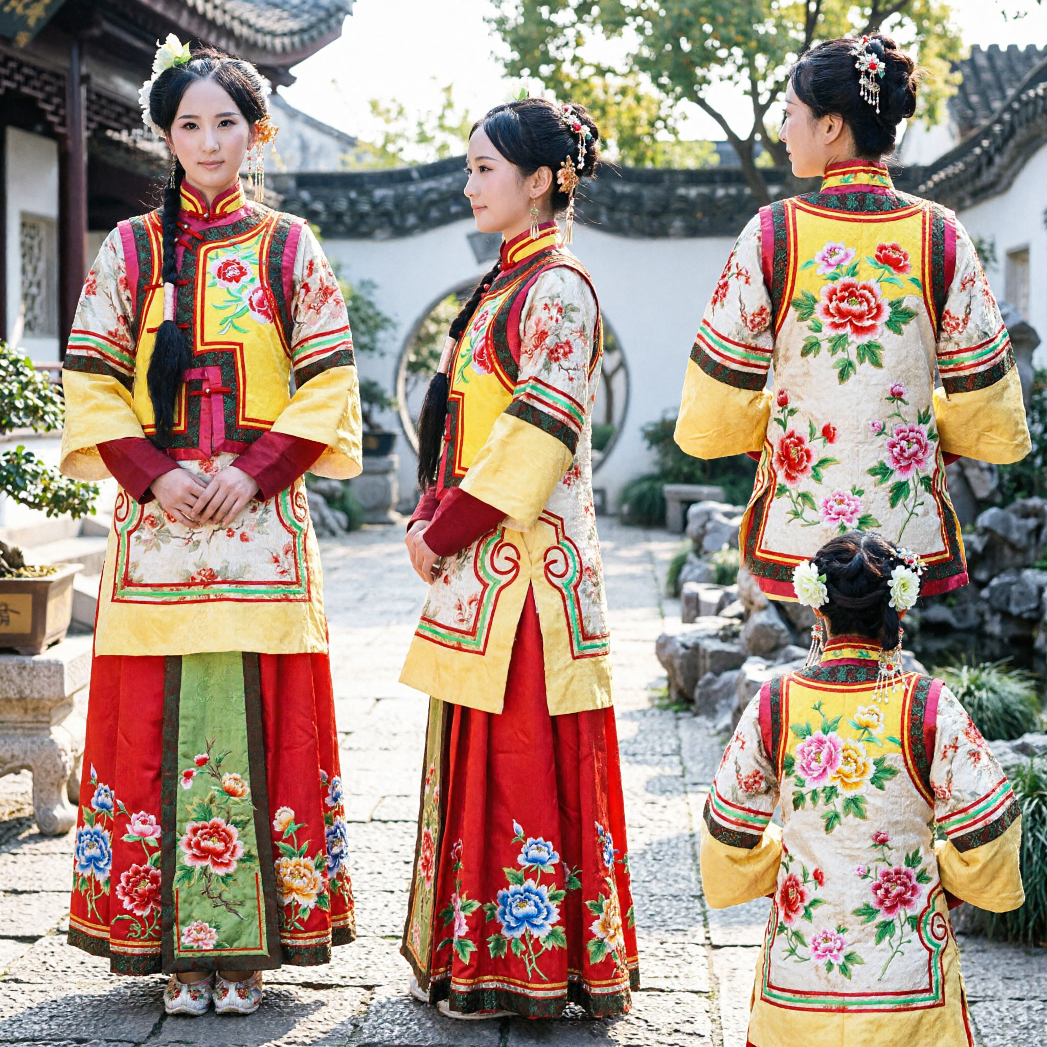 優雅な黄色の伝統的中国清朝満州族王女衣装 刺繍古代衣装 女性用 - Asian Costume