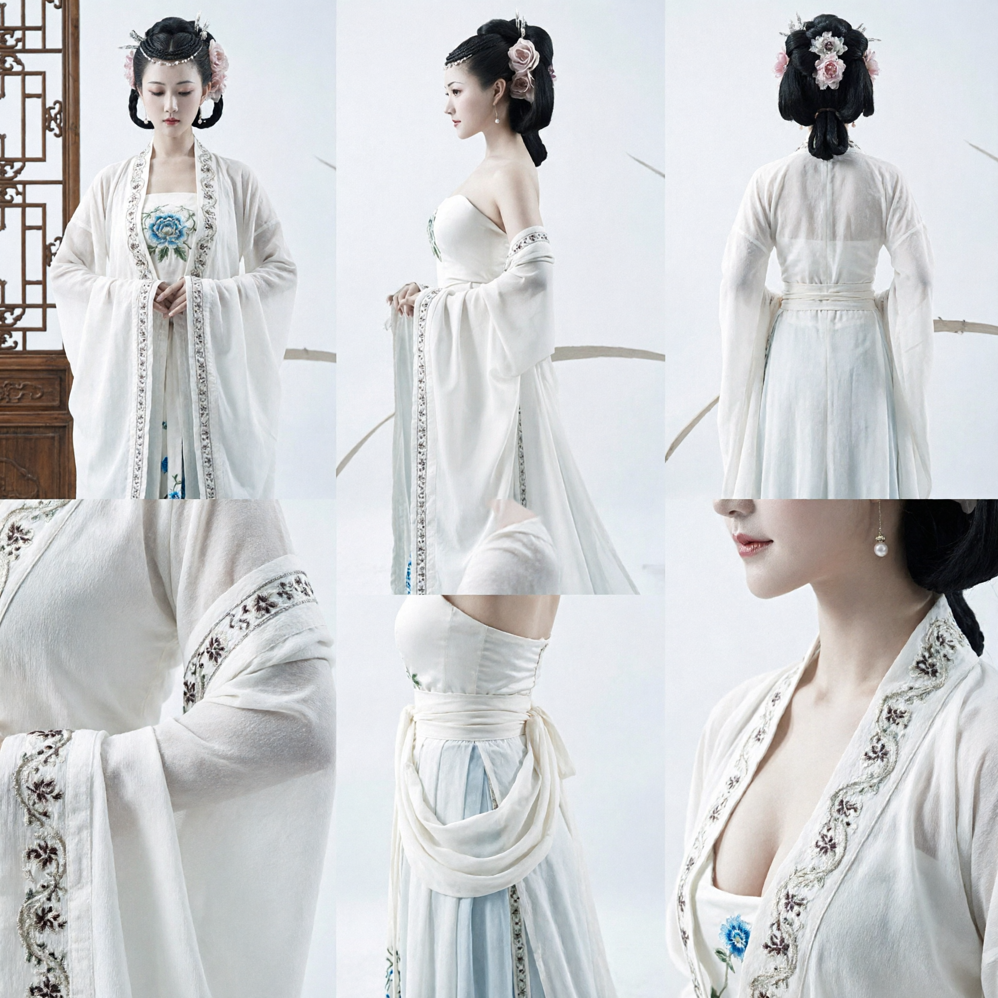 Elegantes weißes traditionelles chinesisches Hanfu-Kleid antiker Stil trägerloses Kleid für Frauenauftritte - Asian Costume