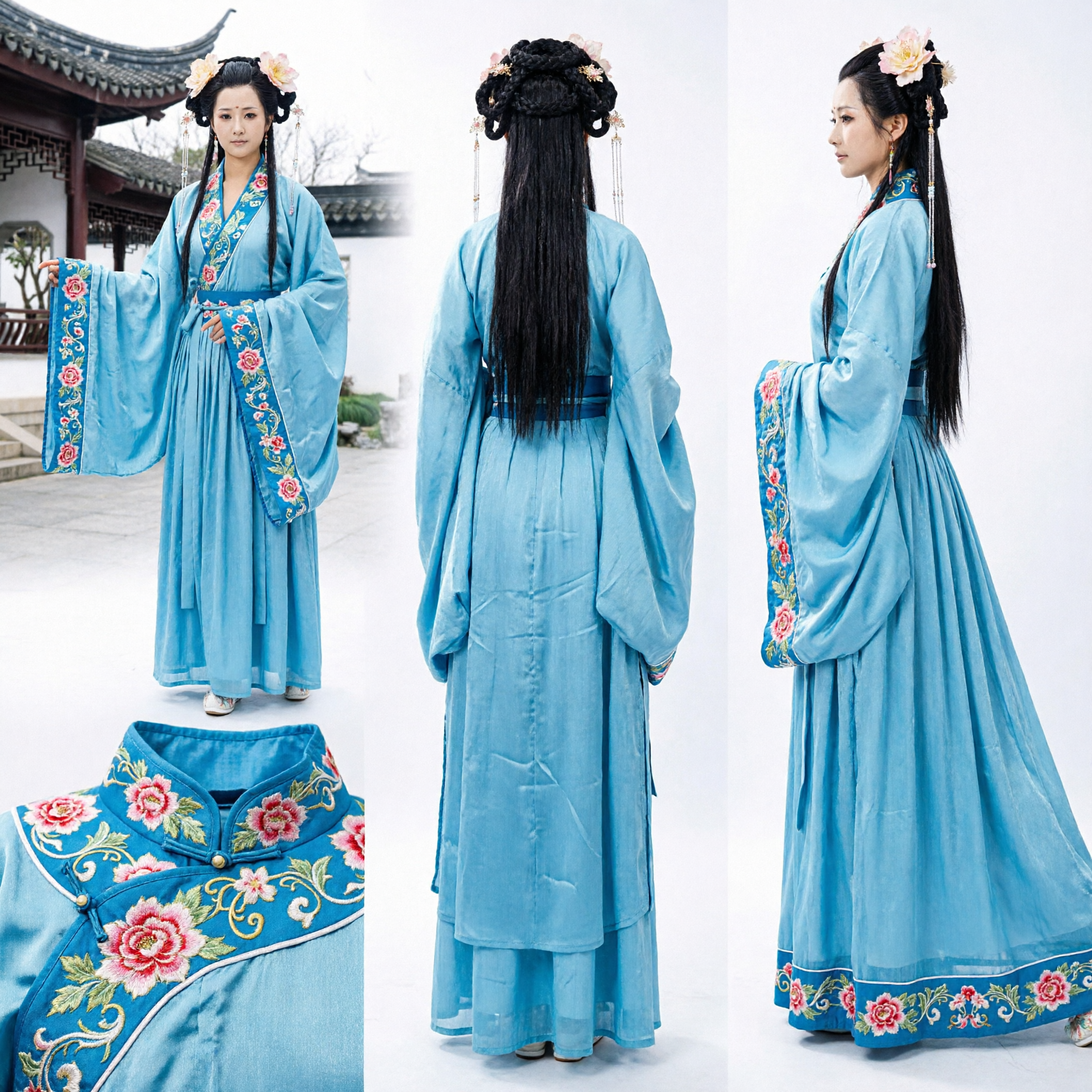 Robe Hanfu bleue élégante traditionnelle chinoise - Costume ancien de fée pour femmes pour photographie et performance - Asian Costume