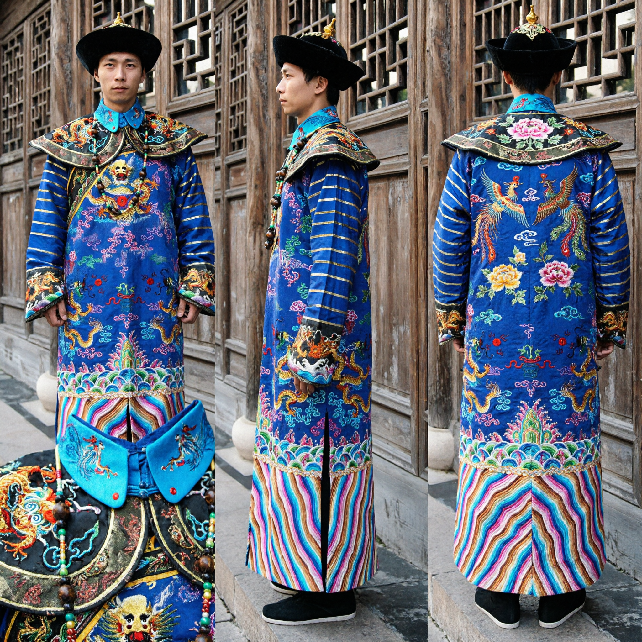 Veste imperiale del drago blu della dinastia Qing per uomini, costume antico tradizionale cinese per cosplay e spettacoli - Asian Costume