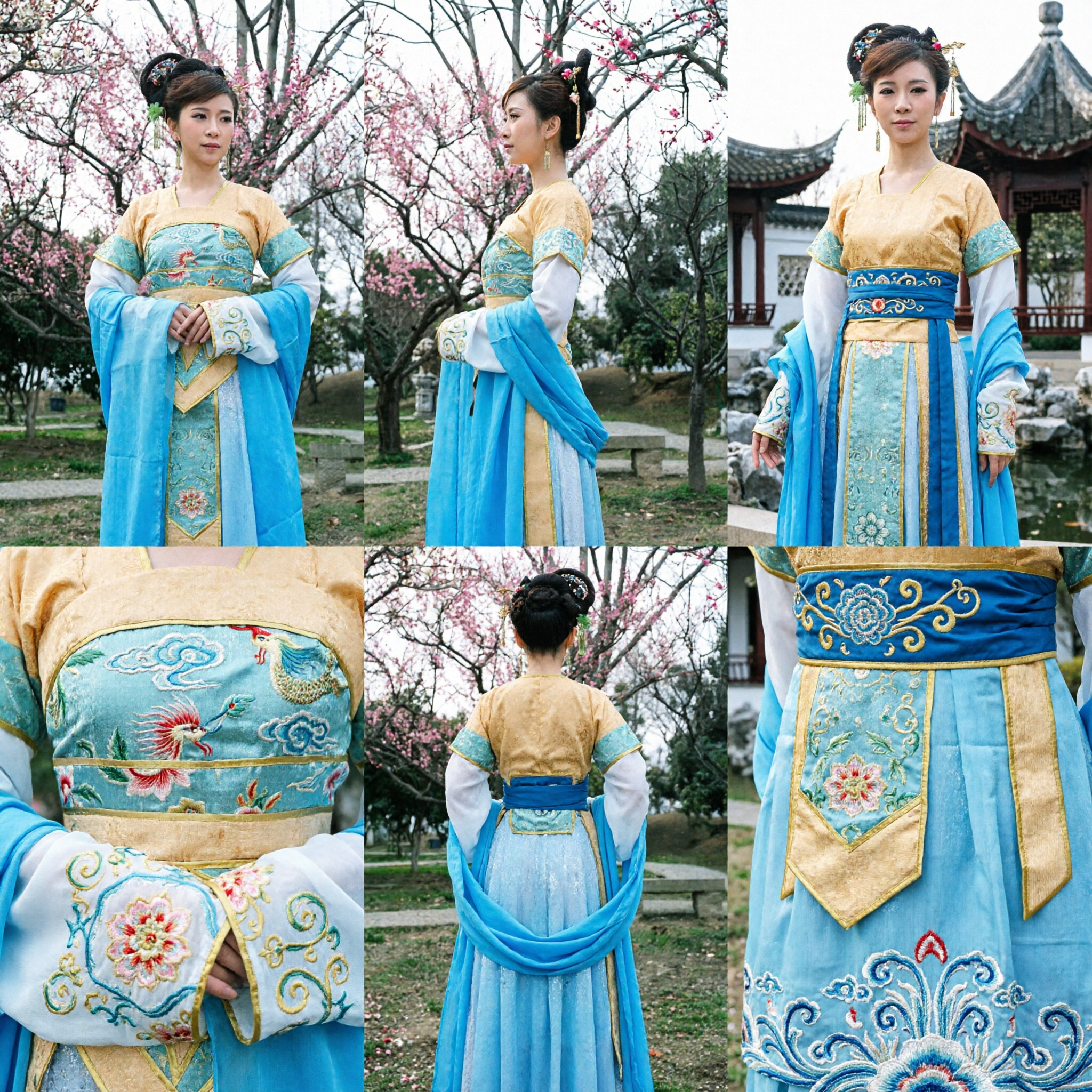 Traditioneel Chinees Oud Paleis Prinsessenkostuum Geel en Blauw Hanfu voor Vrouwen Podiumdansoptreden - Asian Costume