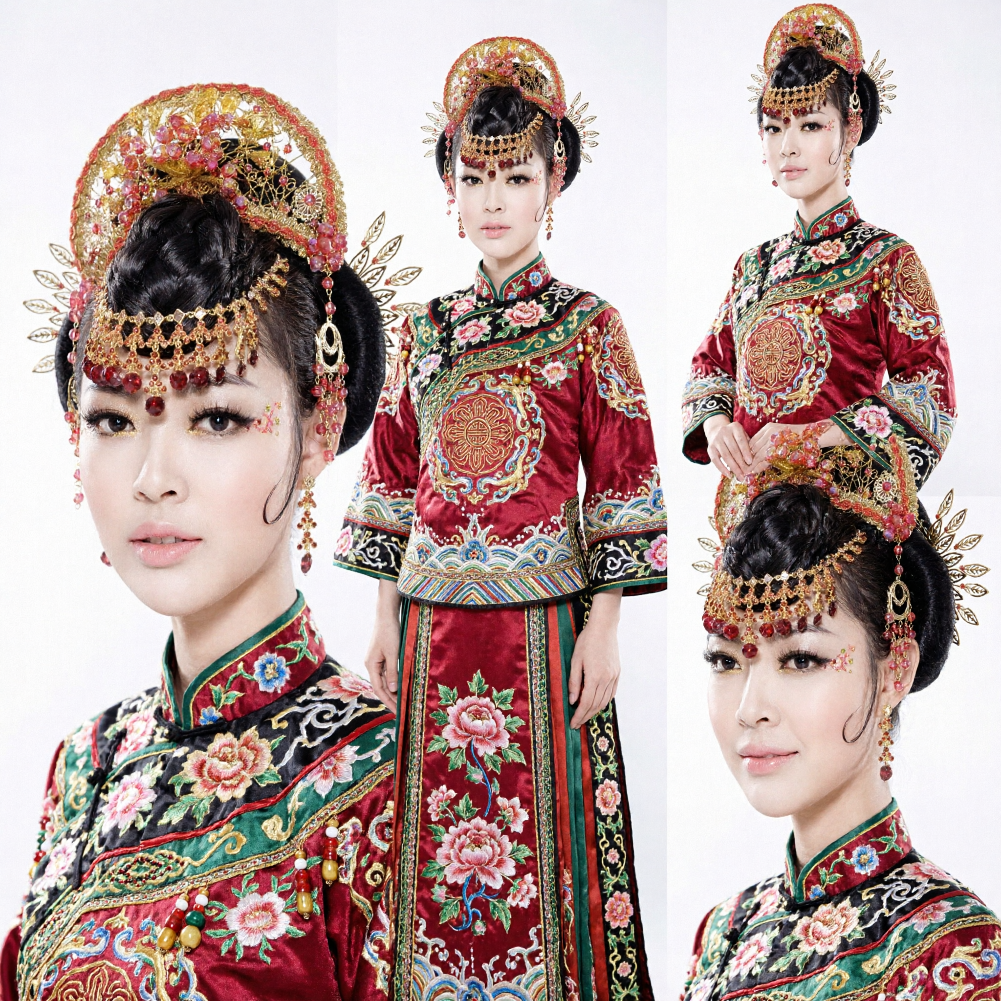 Ensemble de bijoux de coiffure de mariée ancien chinois exquis - Couronne phénix Hanfu traditionnelle pour mariées - Asian Costume