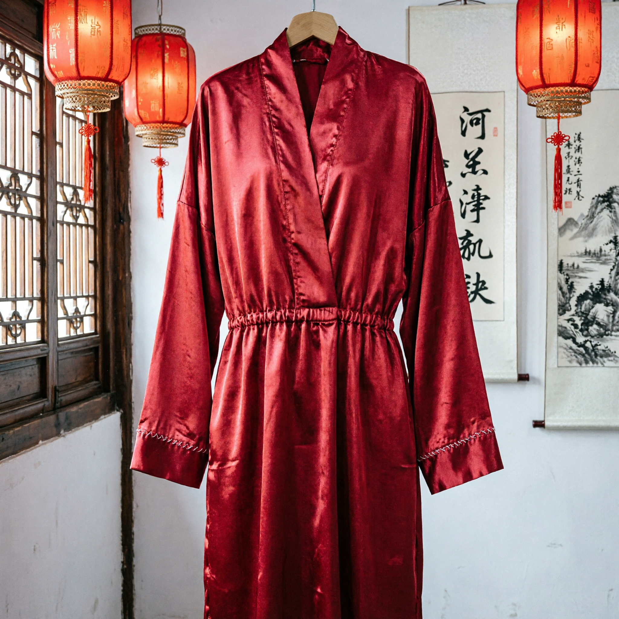 전통 빨간색 중국 오페라 수소매 실크 의상 무대 춤 공연용 - Asian Costume