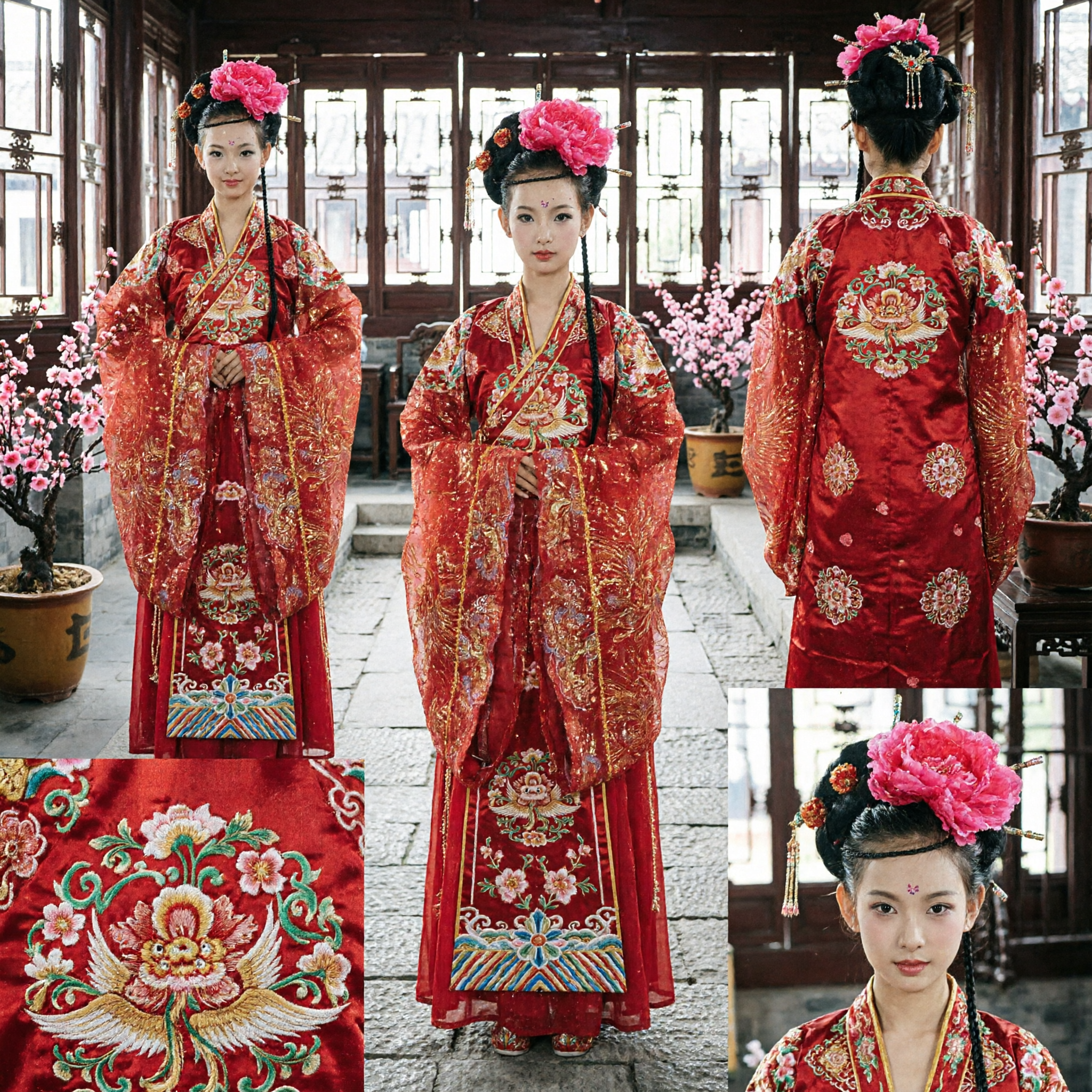 Rotes antikes chinesisches Hanfu-Kostüm für Mädchen, traditionelles besticktes Tang-Dynastie-Prinzessinnenkleid für Kinder-Tanzauftritte - Asian Costume