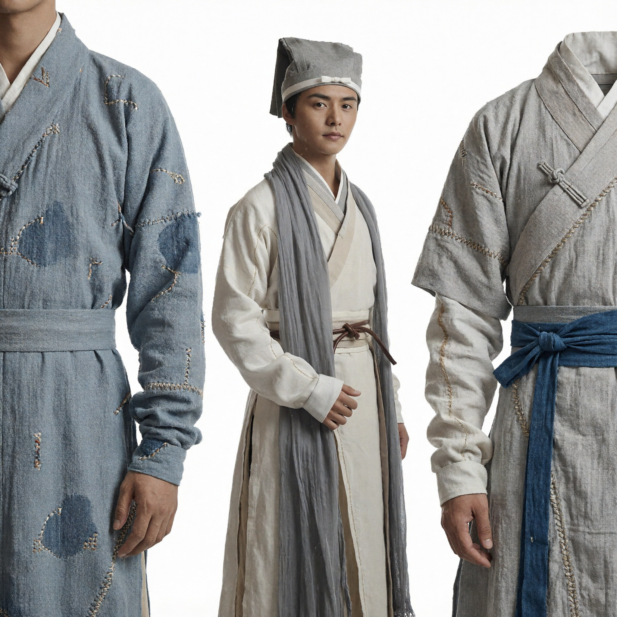 Traje Antigo Chinês de Estudioso Hanfu Tradicional Masculino Manto Cinza Lenço Chapéu Mochila para Cosplay e Performance - Asian Costume