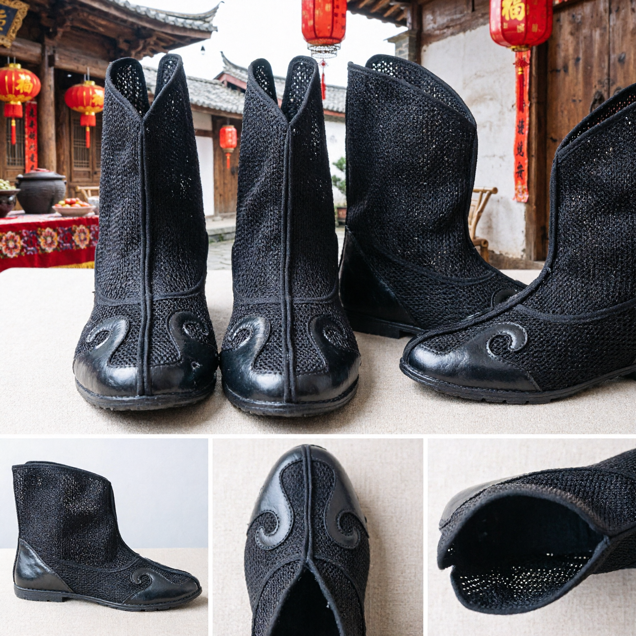 Traditionele Chinese Zwarte Wolken Laarzen Hoge Top Kung Fu Schoenen voor Martial Arts Optreden en Hanfu Kostuum - Asian Costume
