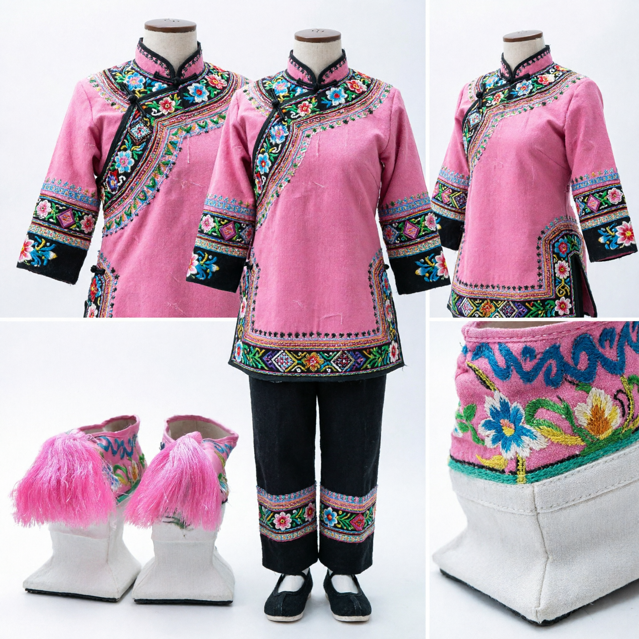 Zapatos Tradicionales Chinos Rosados Bordados con Borlas para Actuaciones de Danza Folklórica Hanfu Mujeres - Asian Costume