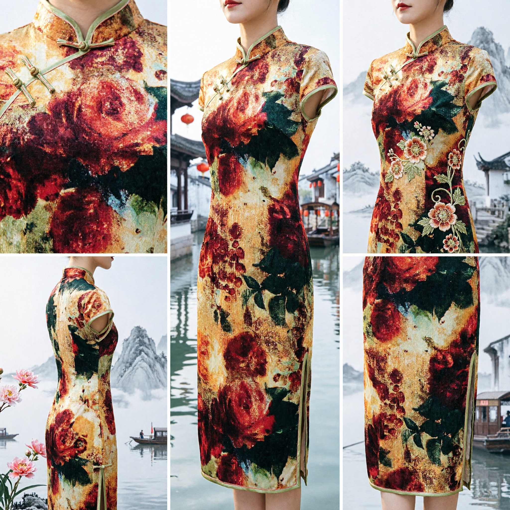 Vrouwen Traditionele Chinese Bloemen Qipao Jurk Elegante Brokaat Cheongsam voor Trouwbanket Feest - Asian Costume