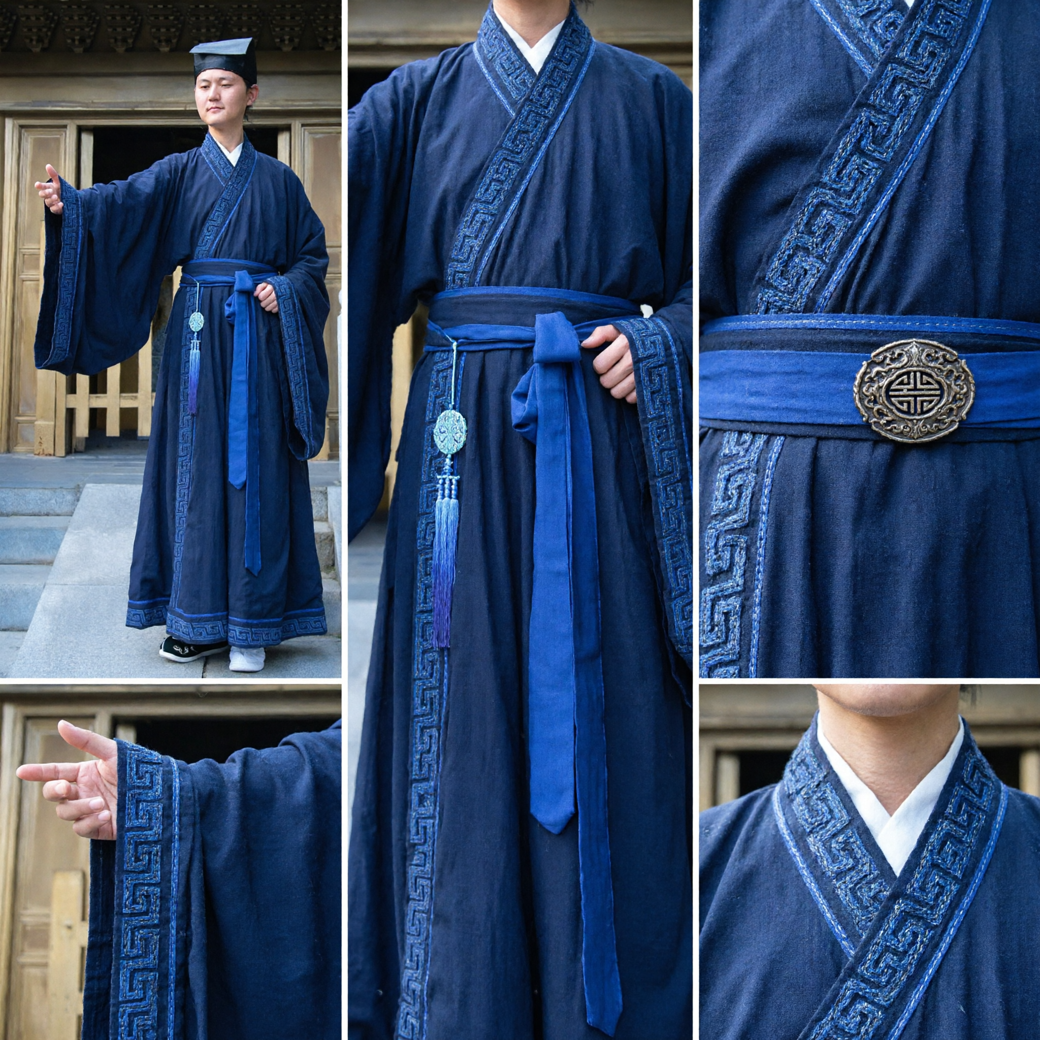 Robe de Estudante Azul Hanfu Tradicional Chinês para Homens Traje Antigo com Chapéu para Cosplay e Performance - Asian Costume