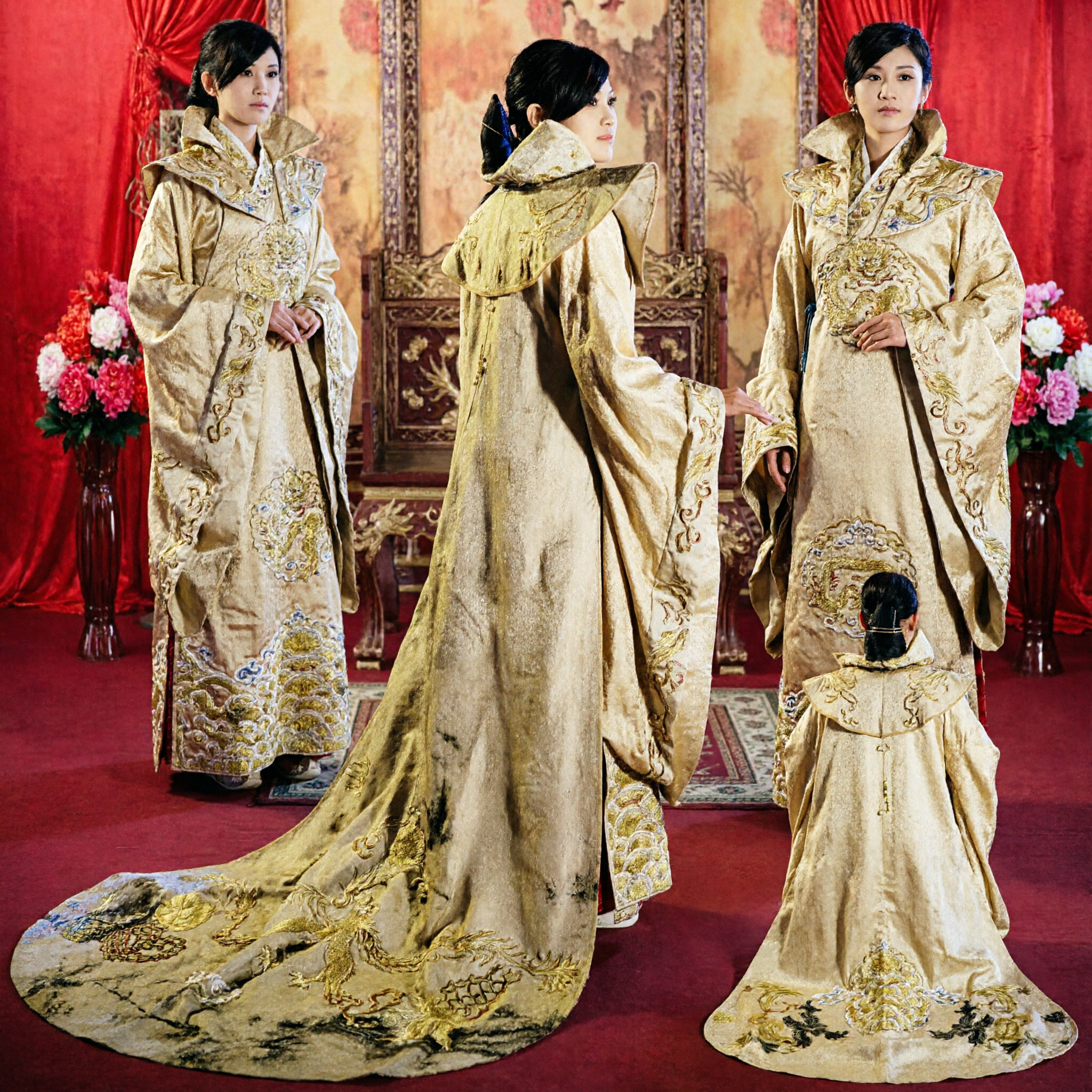Ancient Chinese Empress Hanfu Costume Gold Dragon Brocade Robe Traditional Tang Dynasty Palace Queen Dress for Women - Asian Costume