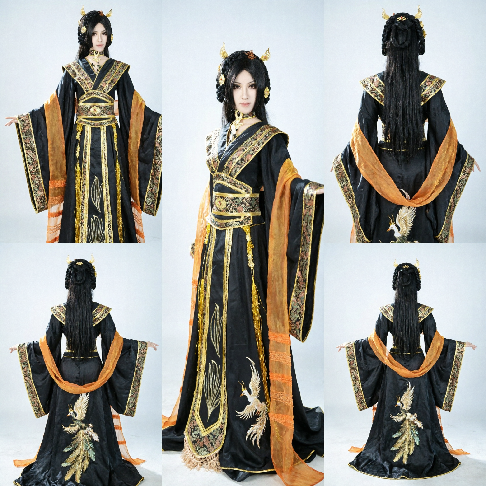 Traje de Emperatriz Hanfu China Antigua Vestido Tradicional Negro y Dorado para Cosplay y Actuación Escénica de Mujer - Asian Costume