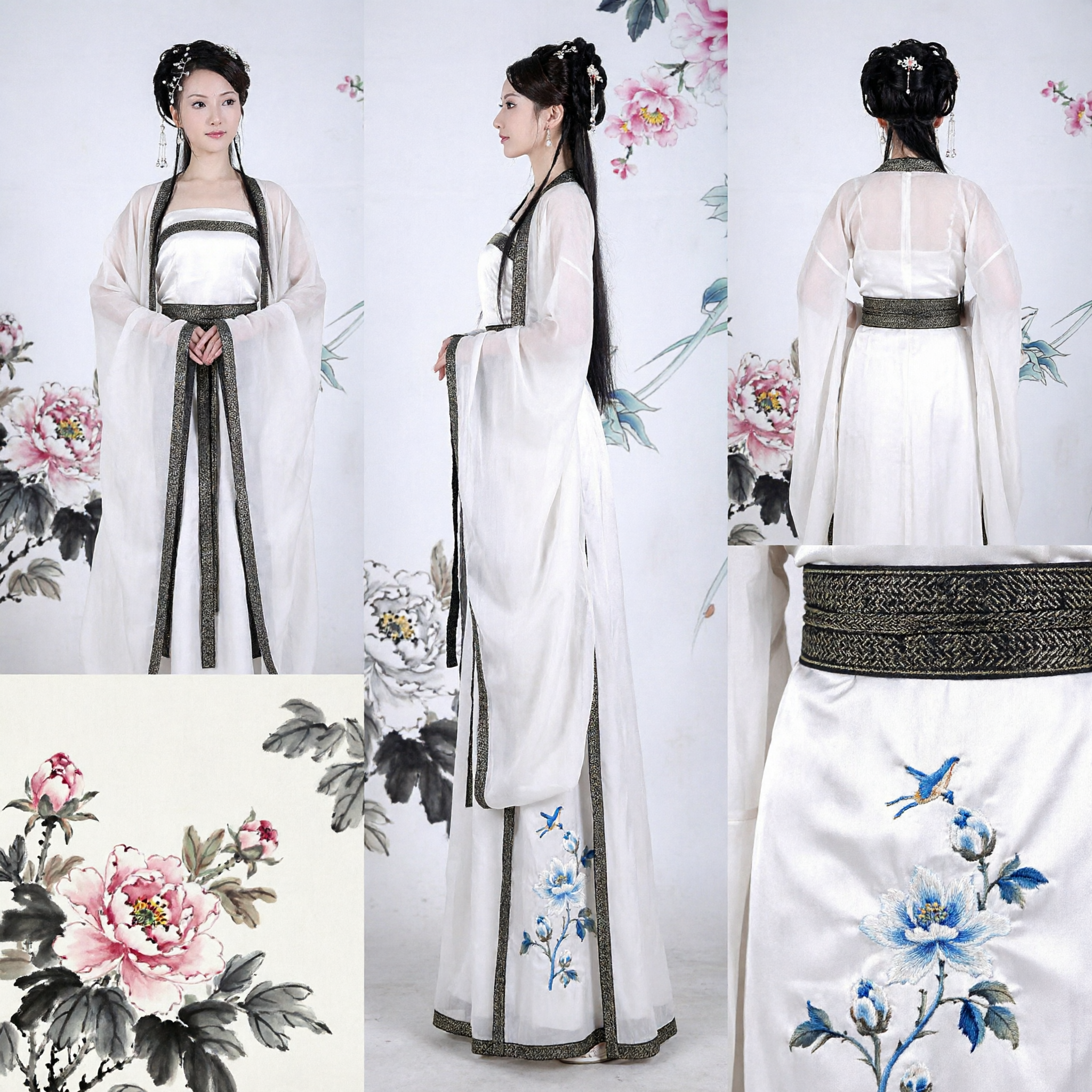 Hanfu Elegante Bianco, Costume Cinese Antico, Abito Tradizionale Stile Dinastia Tang per Spettacoli sul Palco e Cosplay Femminili - Asian Costume