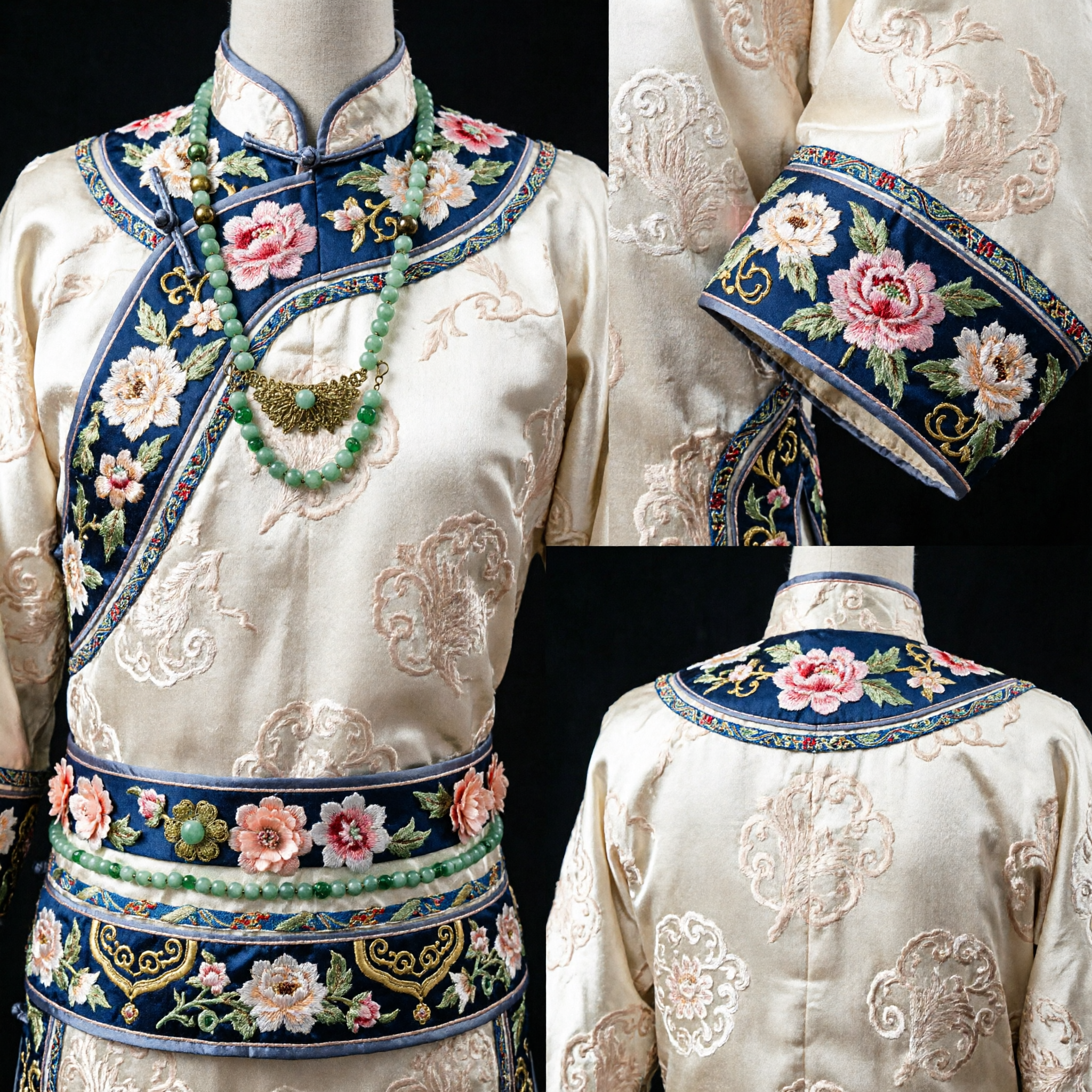 Épingle à cheveux chinoise traditionnelle exquise avec fleur de pêcher et perles de jade vert pour accessoires de mariage Hanfu - Asian Costume