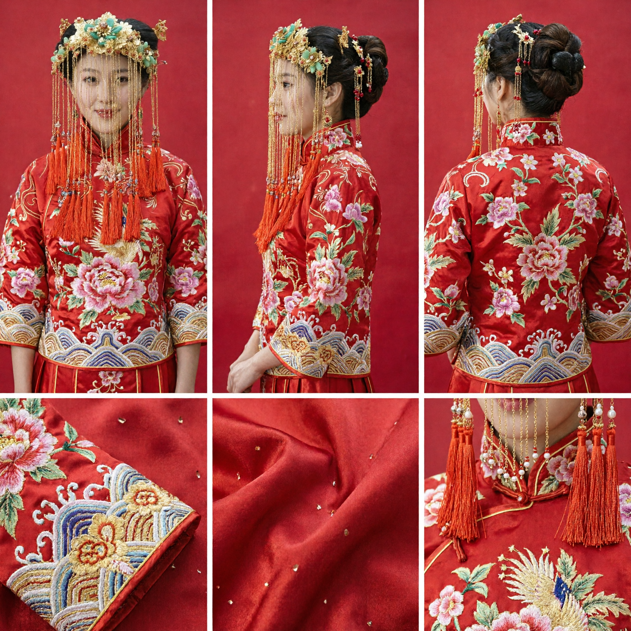 Acessórios de Cabelo para Casamento Tradicional Chinês, Coroa de Fênix Dourada e Turquesa com Borlas para Noiva Hanfu - Asian Costume