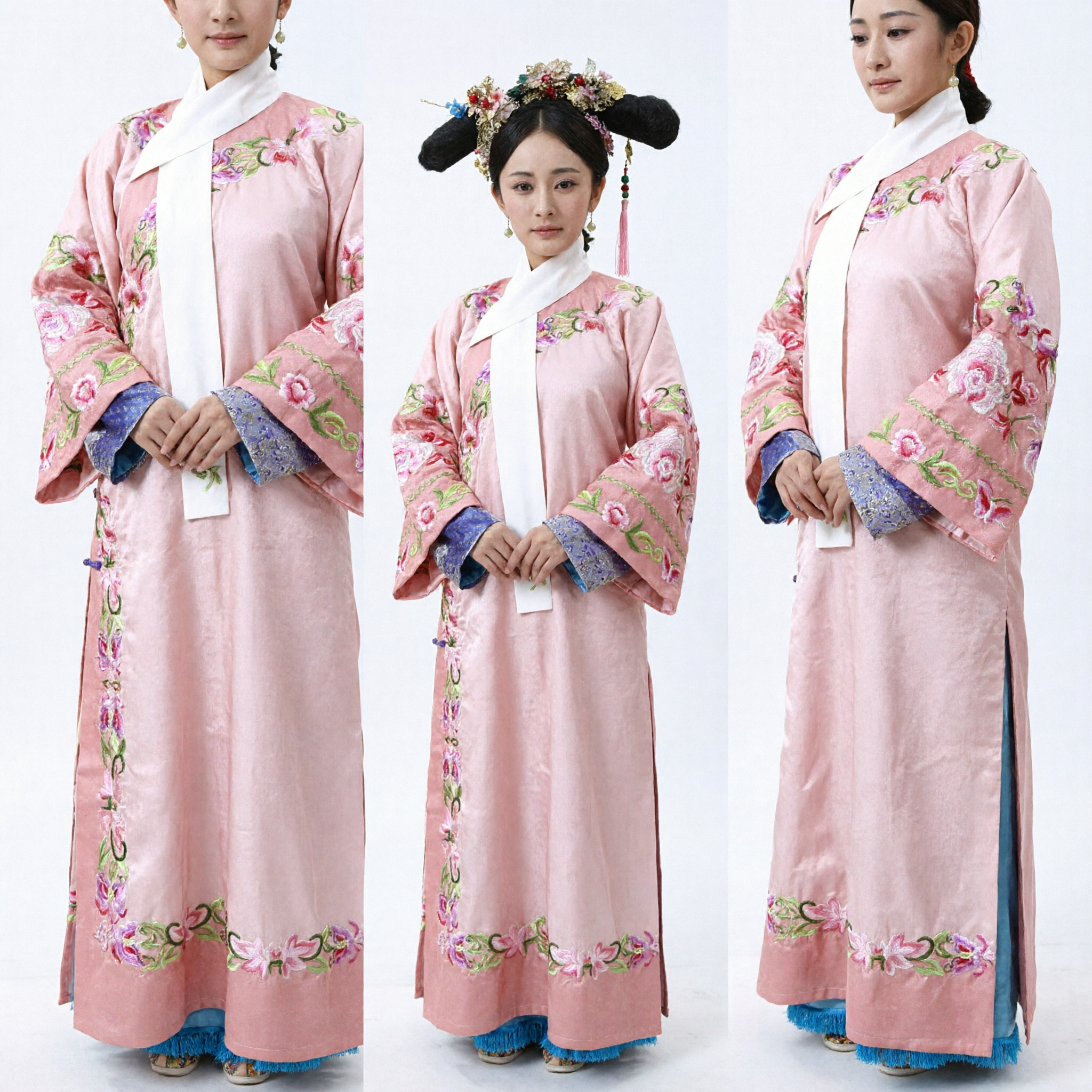 Traje de Princesa Manchu da Dinastia Qing Rosa, Robe Bordado para Mulheres, Vestido de Cosplay Histórico - Asian Costume
