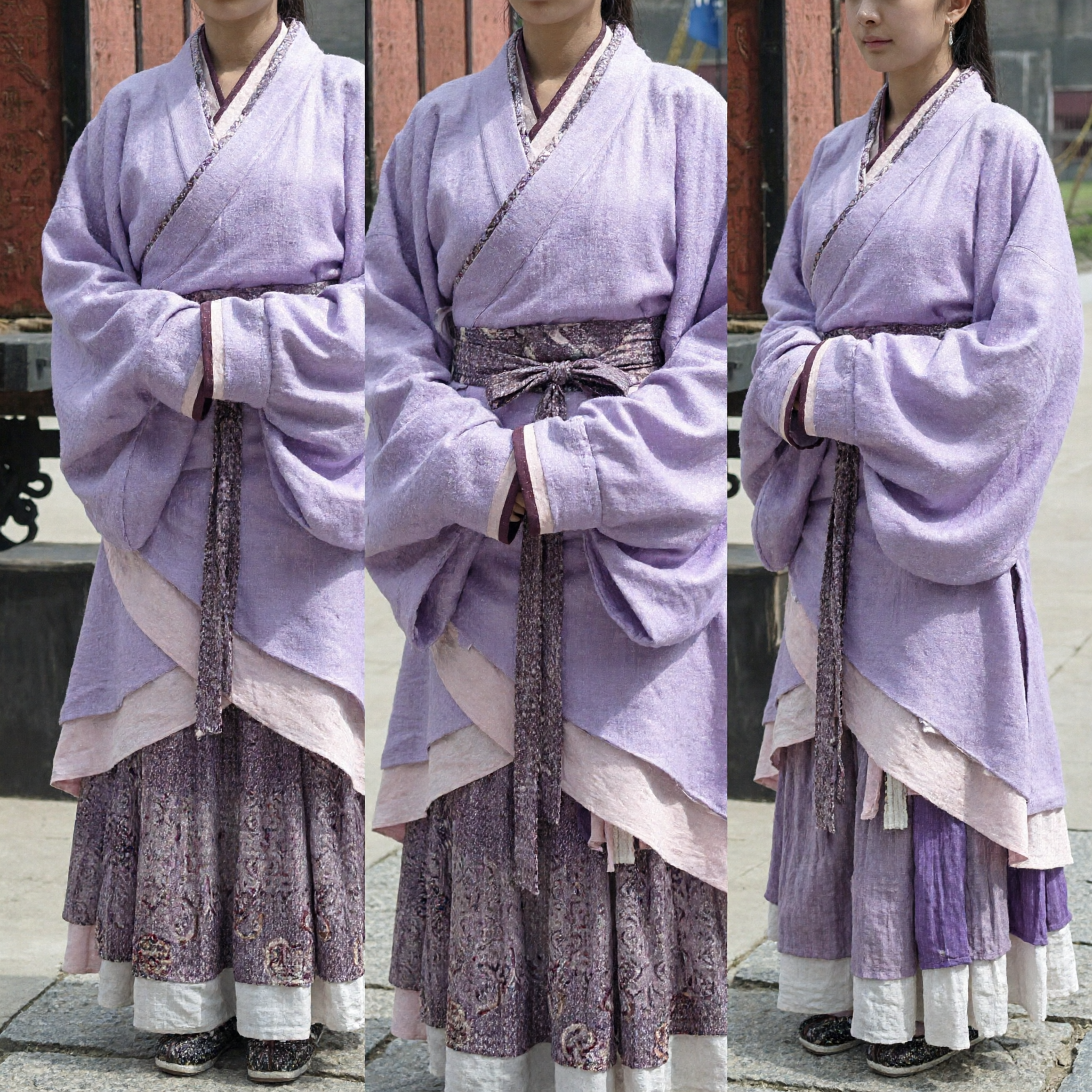 Ensemble traditionnel chinois Hanfu violet robe à col croisé et jupe à motifs costume historique pour femmes - Asian Costume