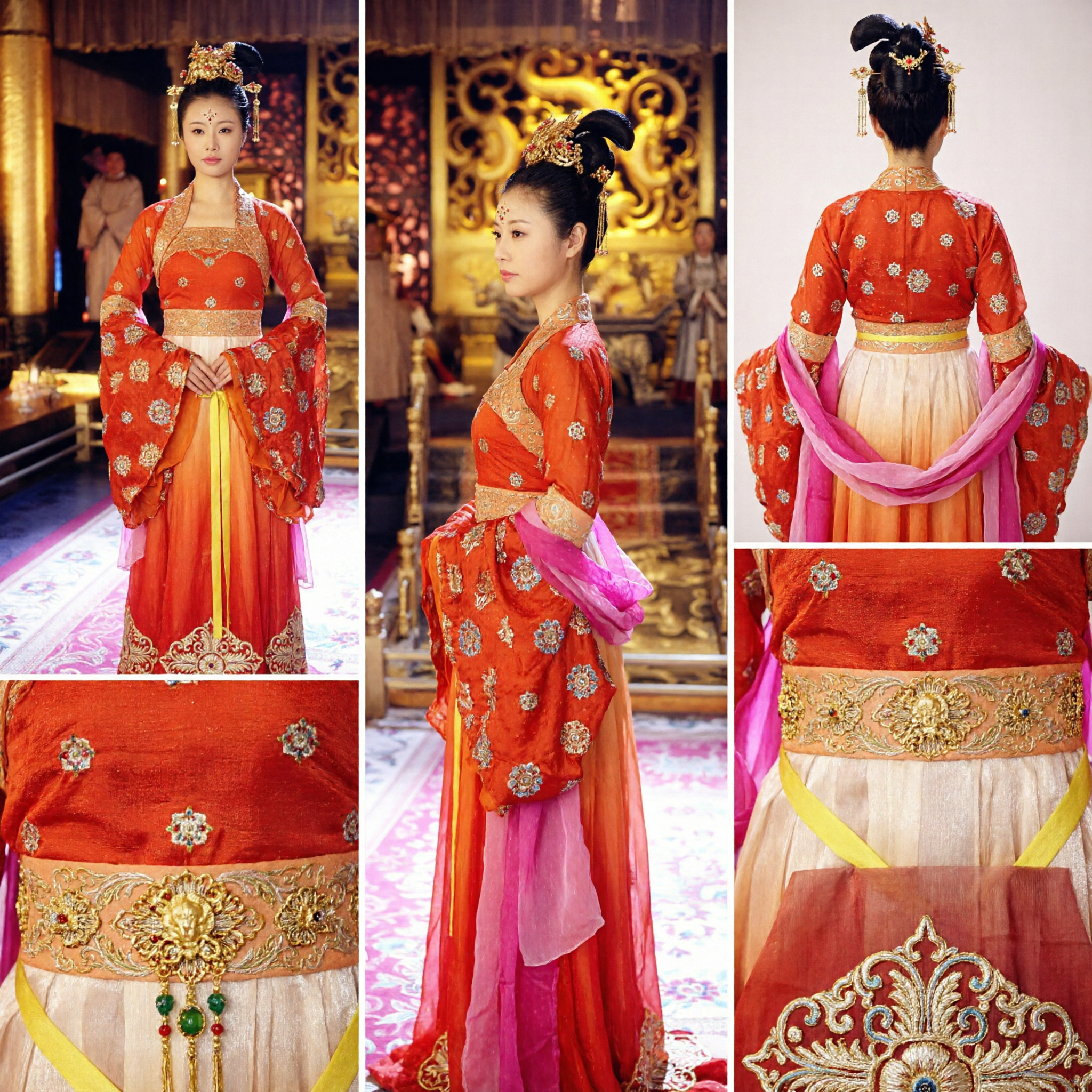 Traje Tradicional Chinês Hanfu de Princesa da Dinastia Tang para Mulheres, Vestido Laranja-Avermelhado para Performance no Palco e Cosplay - Asian Costume