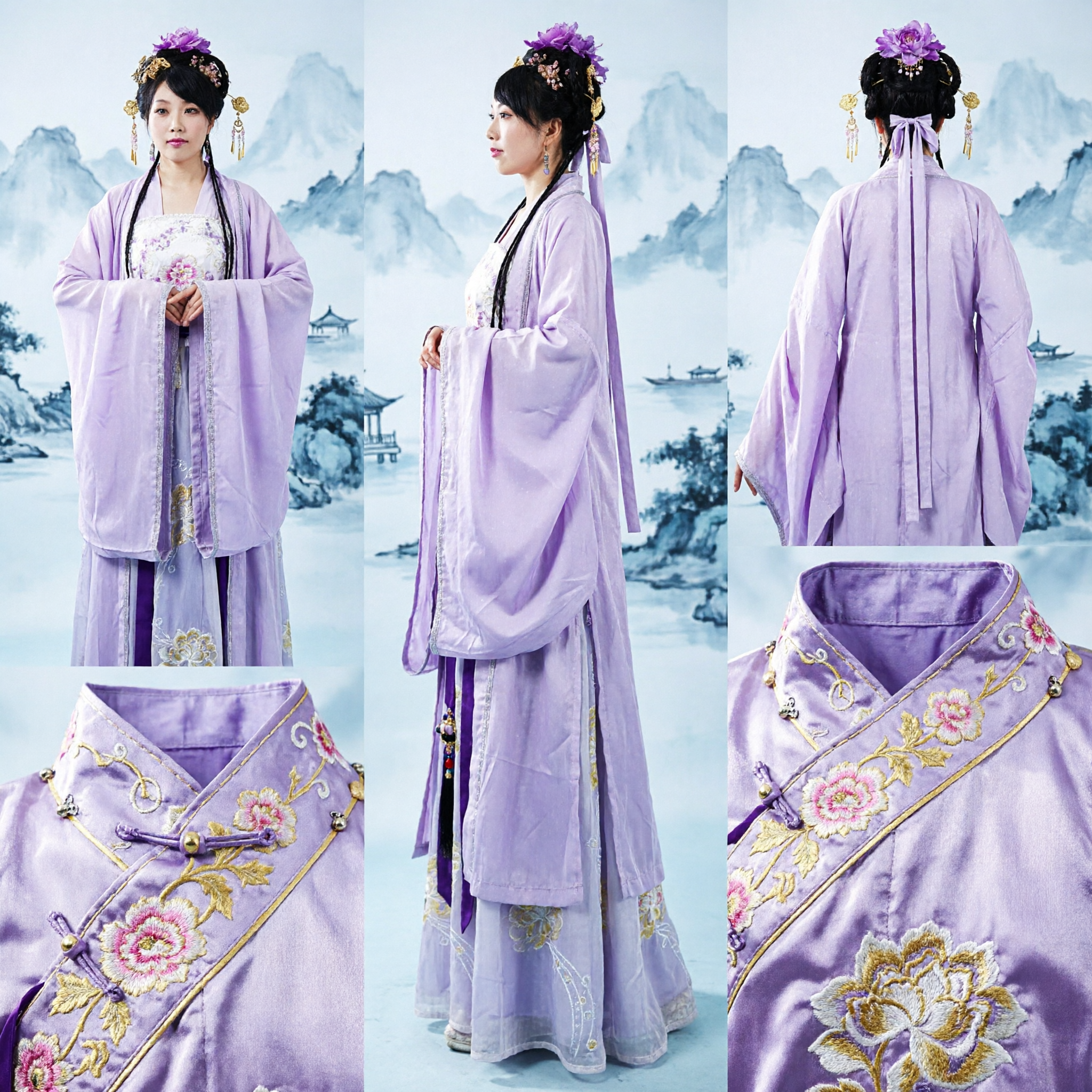 優雅な紫漢服 古代中国仙女ドレス 伝統的刺繍衣装 女性用コスプレ・演劇 - Asian Costume