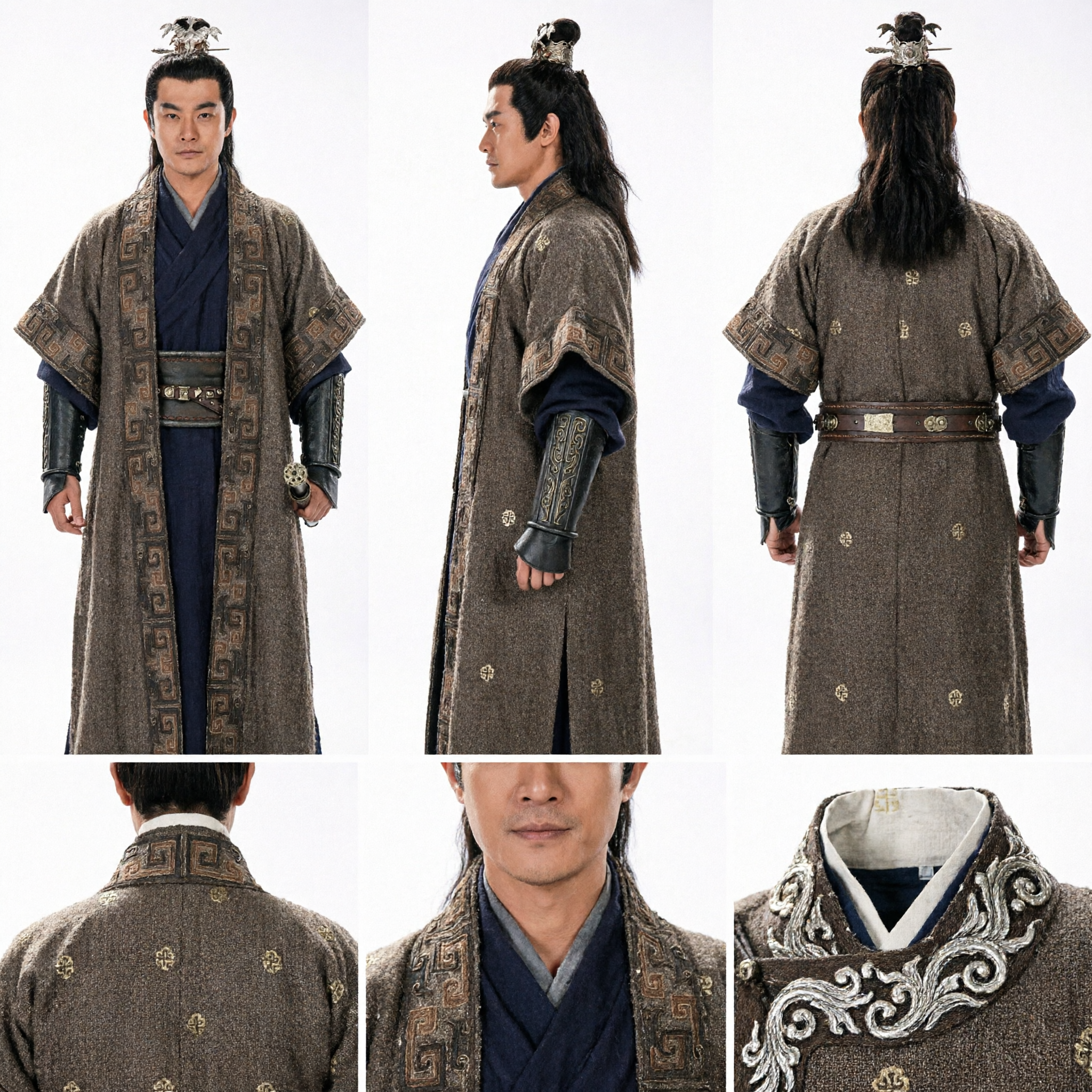 남성 고대 중국 무사 한푸 의상 전통 갈색 로브 무협 코스프레 복장 남성용 - Asian Costume