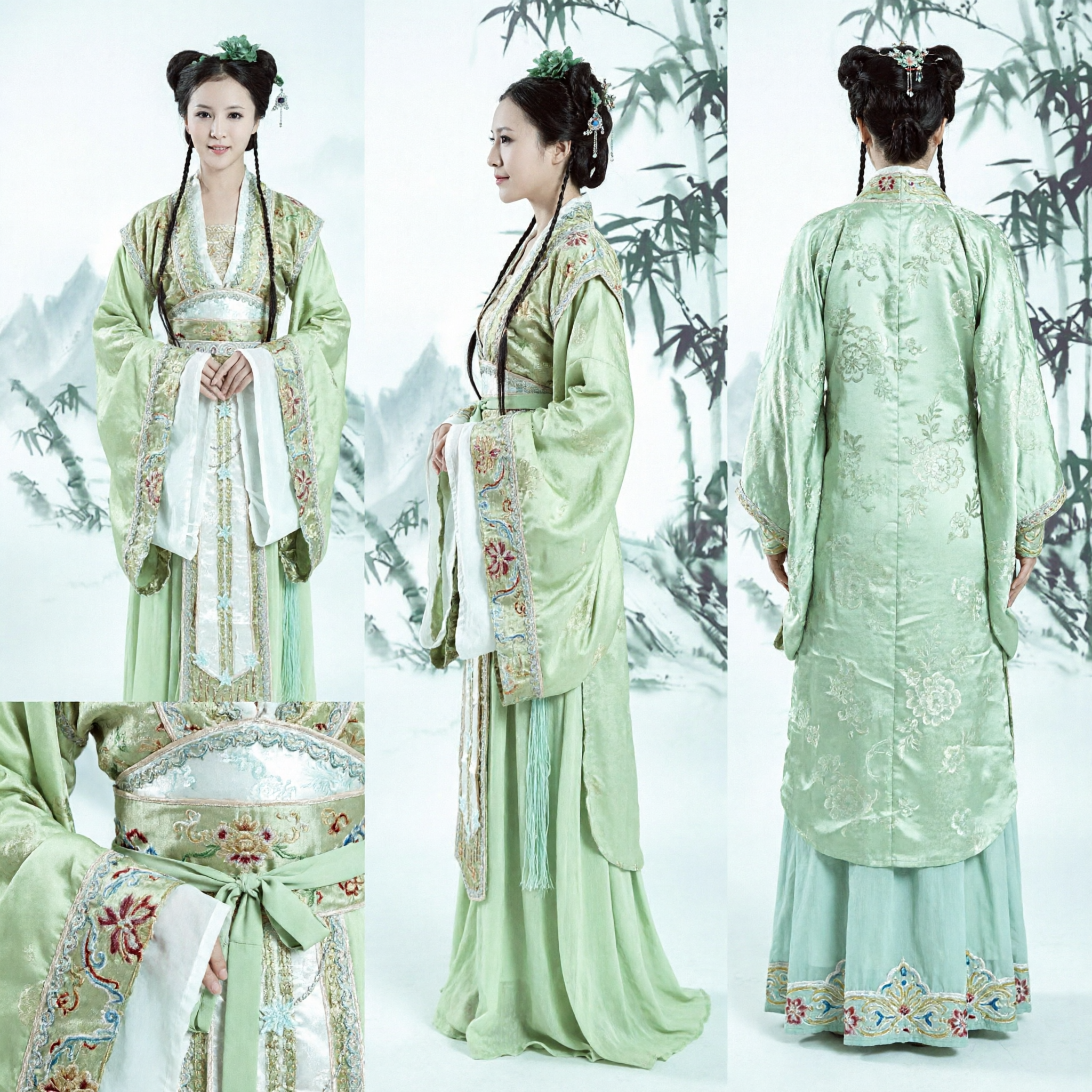 Grünes traditionelles chinesisches Hanfu Antikes Kostüm Besticktes Kleid für Frauen Kulturaufführung und Cosplay - Asian Costume
