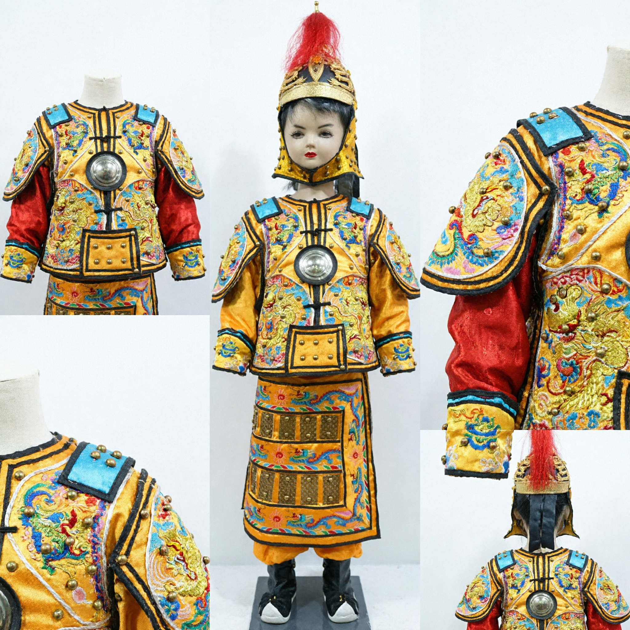 Traditionelles chinesisches Peking-Oper General Gelbe Drachen-Embroiderie Rüstungskostüm für Kinder Bühnenaufführung - Asian Costume