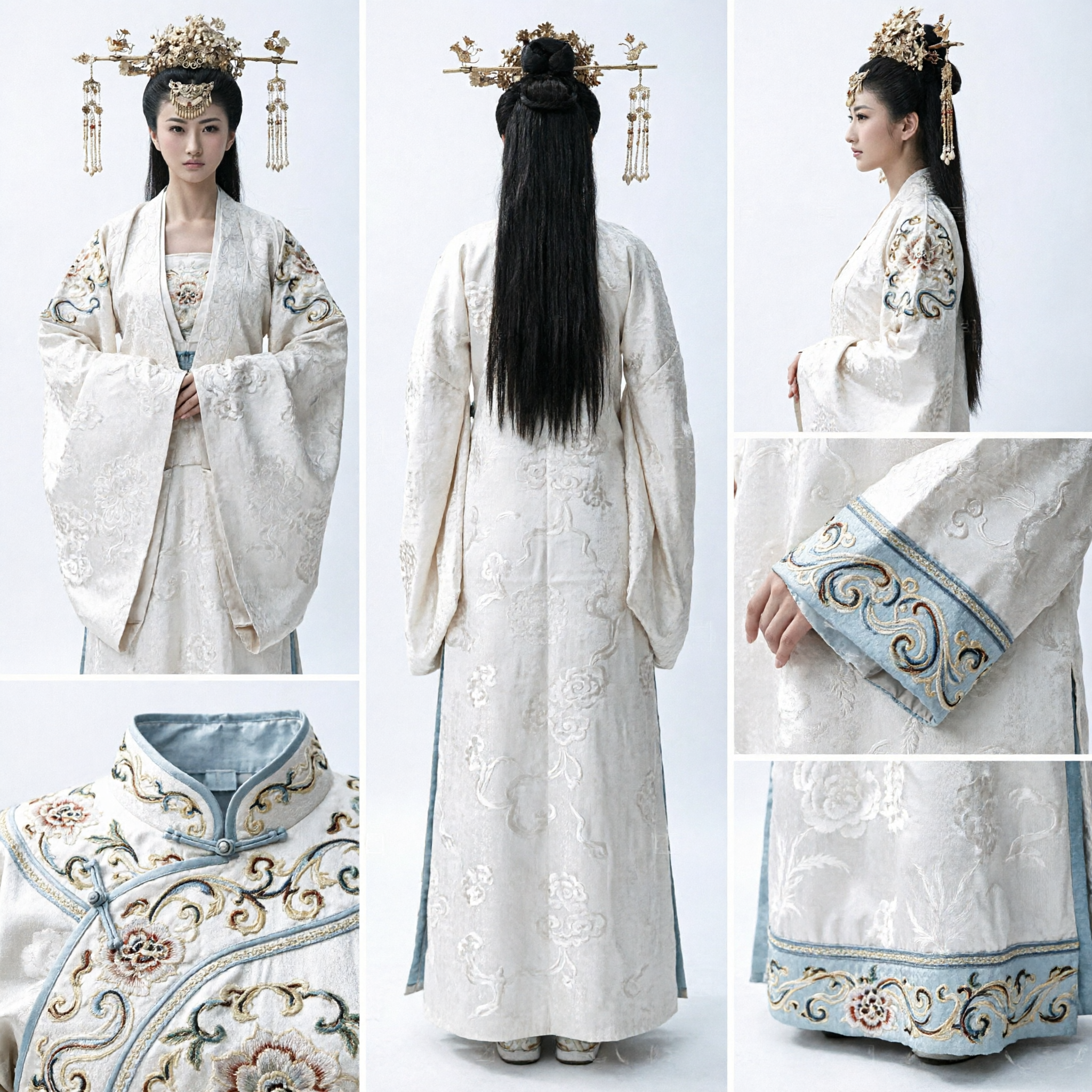 精巧な中国古代風金髪冠 真珠ヘアアクセサリー ハンフ衣装 コスプレ ウェディングブライド向け - Asian Costume