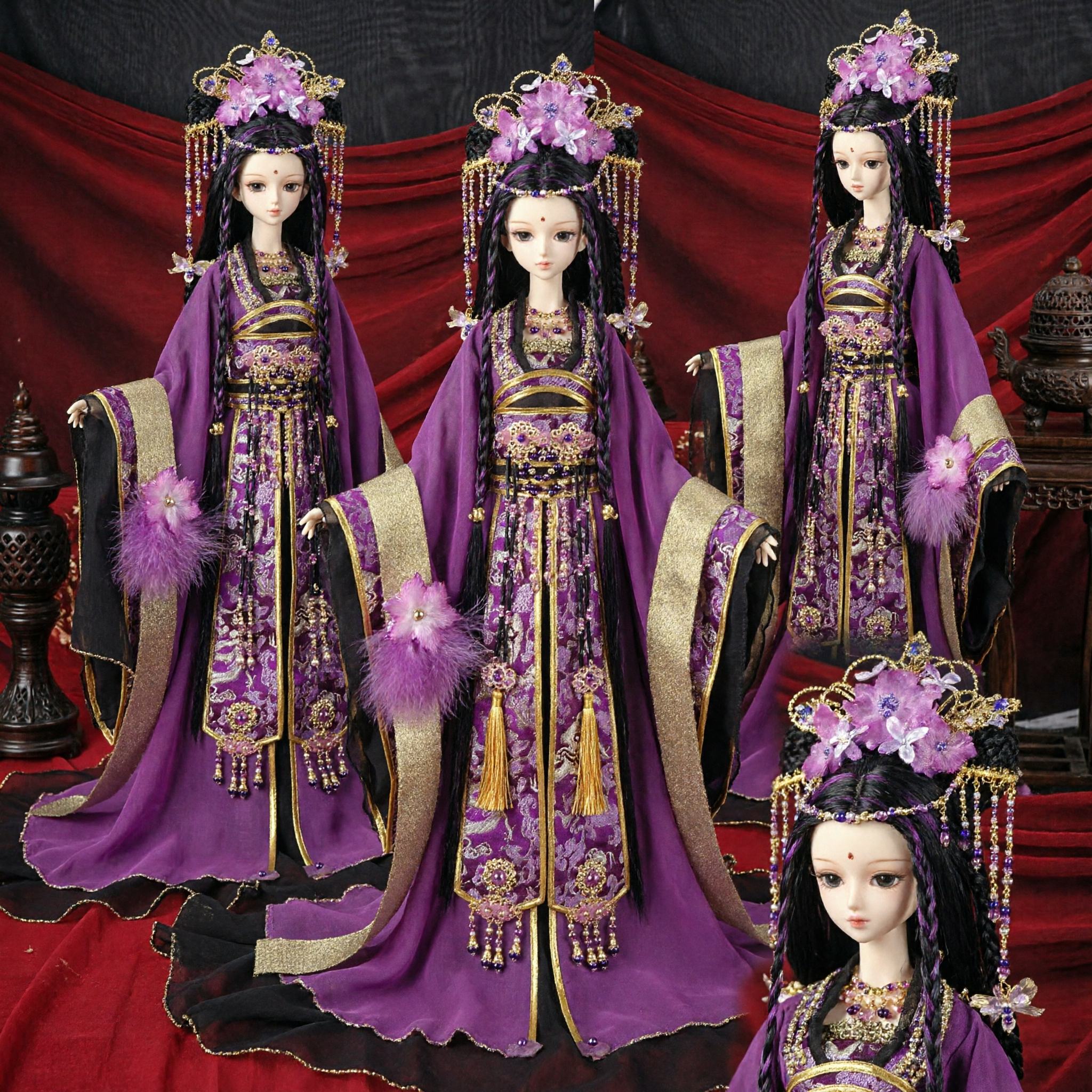 Изысканный традиционный китайский набор костюма фиолетовой императорской принцессы с головным убором-фениксом для кукол и коллекционеров - Asian Costume