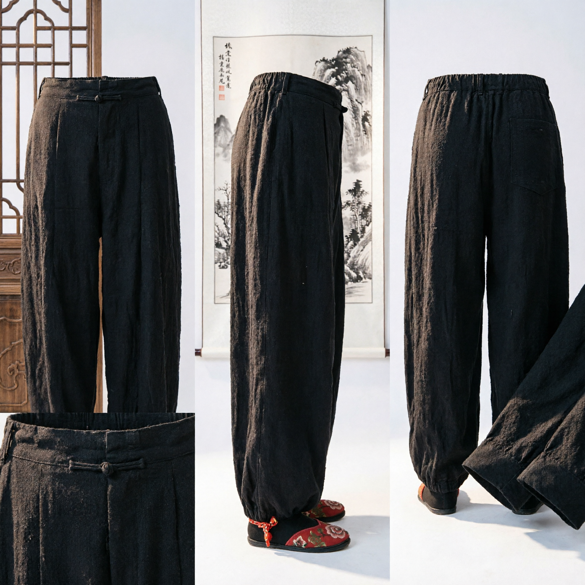 Pantalones Kung Fu Tradicionales Chinos Negros para Hombre Algodón Pantalones de Artes Marciales Tai Chi para Práctica y Uso Diario - Asian Costume