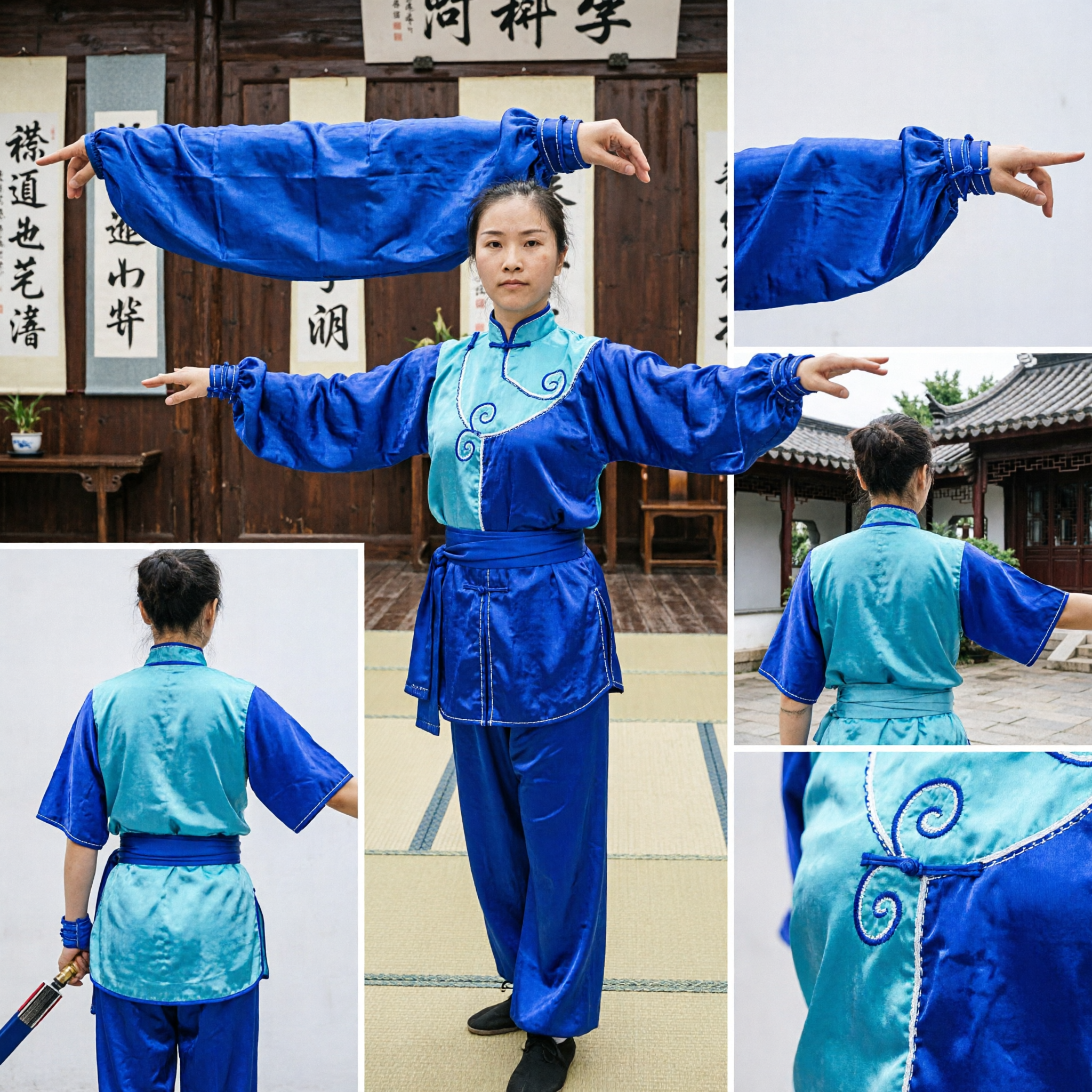 Uniforme de Wushu Kung Fu Azul Tradicional Profesional para Mujer Traje de Seda para Artes Marciales y Competencia - Asian Costume