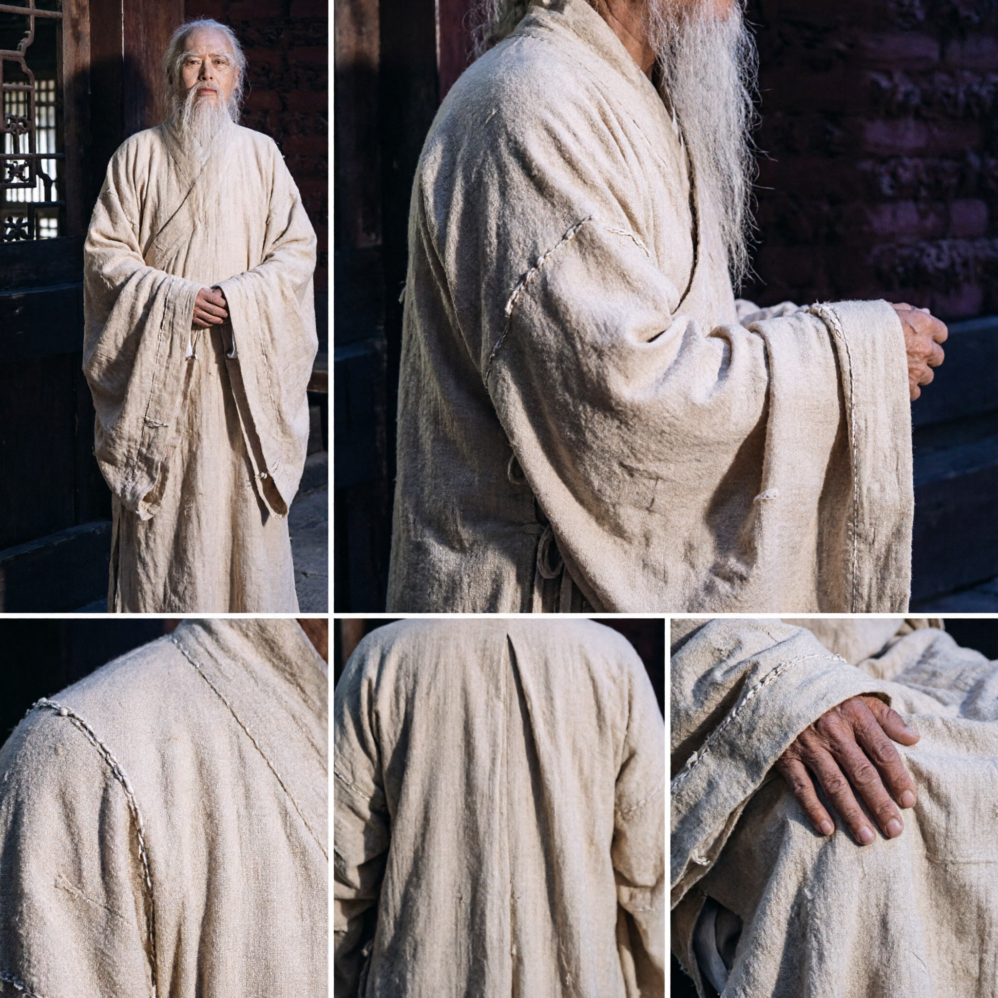 Veste Antica Studioso Cinese Tradizionale Uomo Lino Crema Costume Hanfu per Cosplay e Spettacolo Culturale - Asian Costume