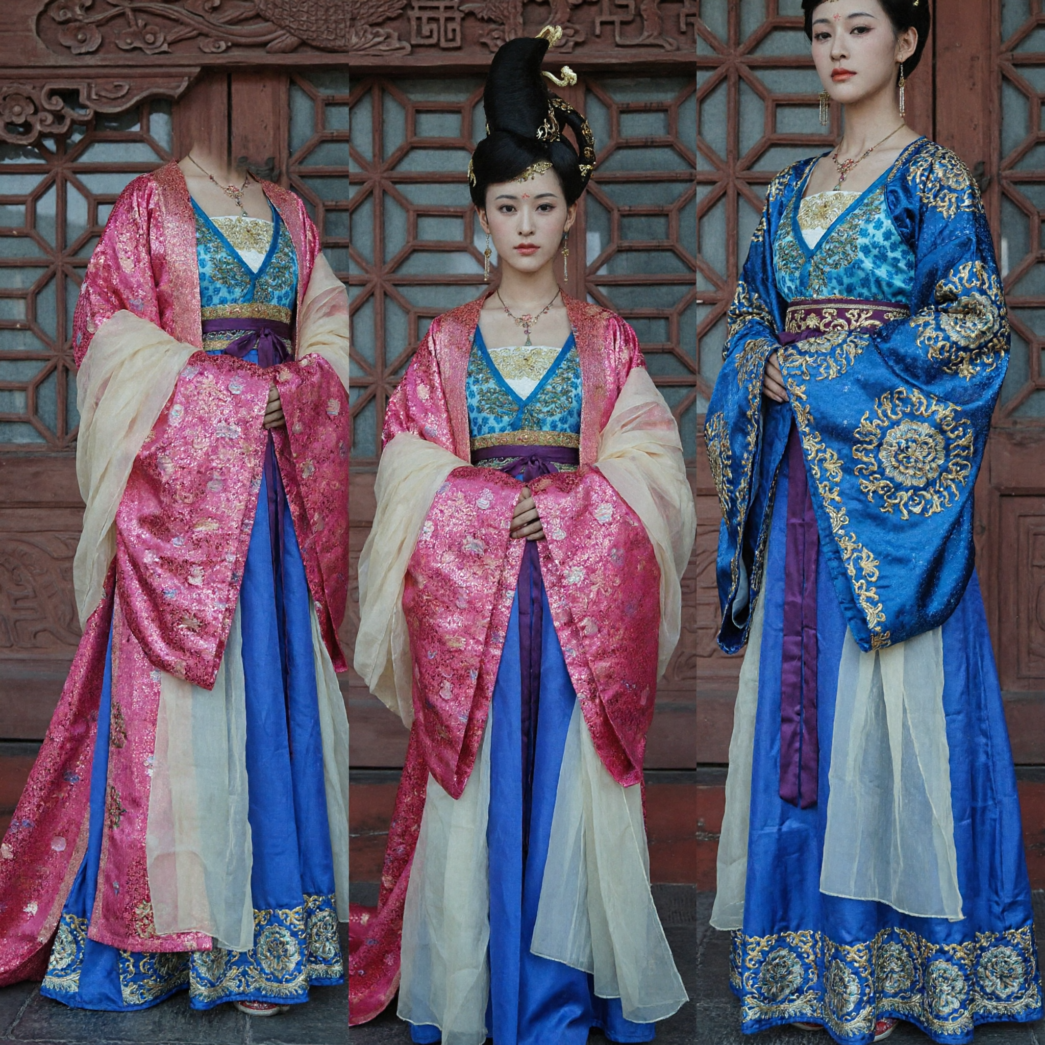 Costume de Princesse Chinoise Ancienne Hanfu de la Dynastie Tang Traditionnel Robe Rose et Bleue pour Performance Femmes - Asian Costume