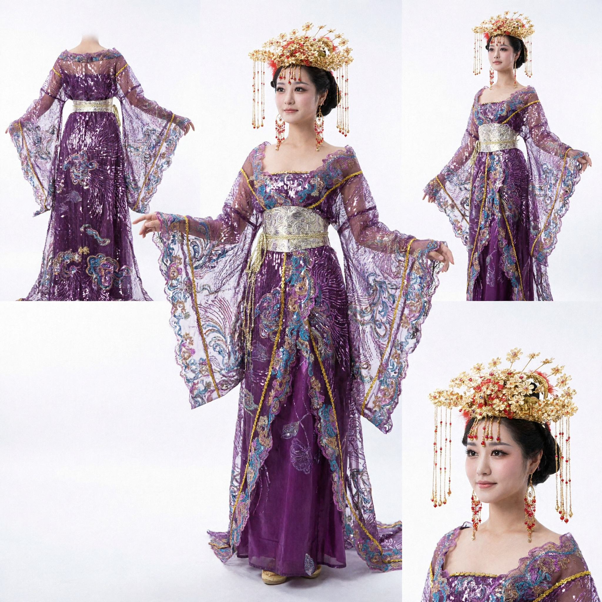 Costume de Dame du Palais de la Dynastie Tang Chinoise Ancienne Traditionnel Robe Hanfu Brodée Violette pour Performance Femmes - Asian Costume