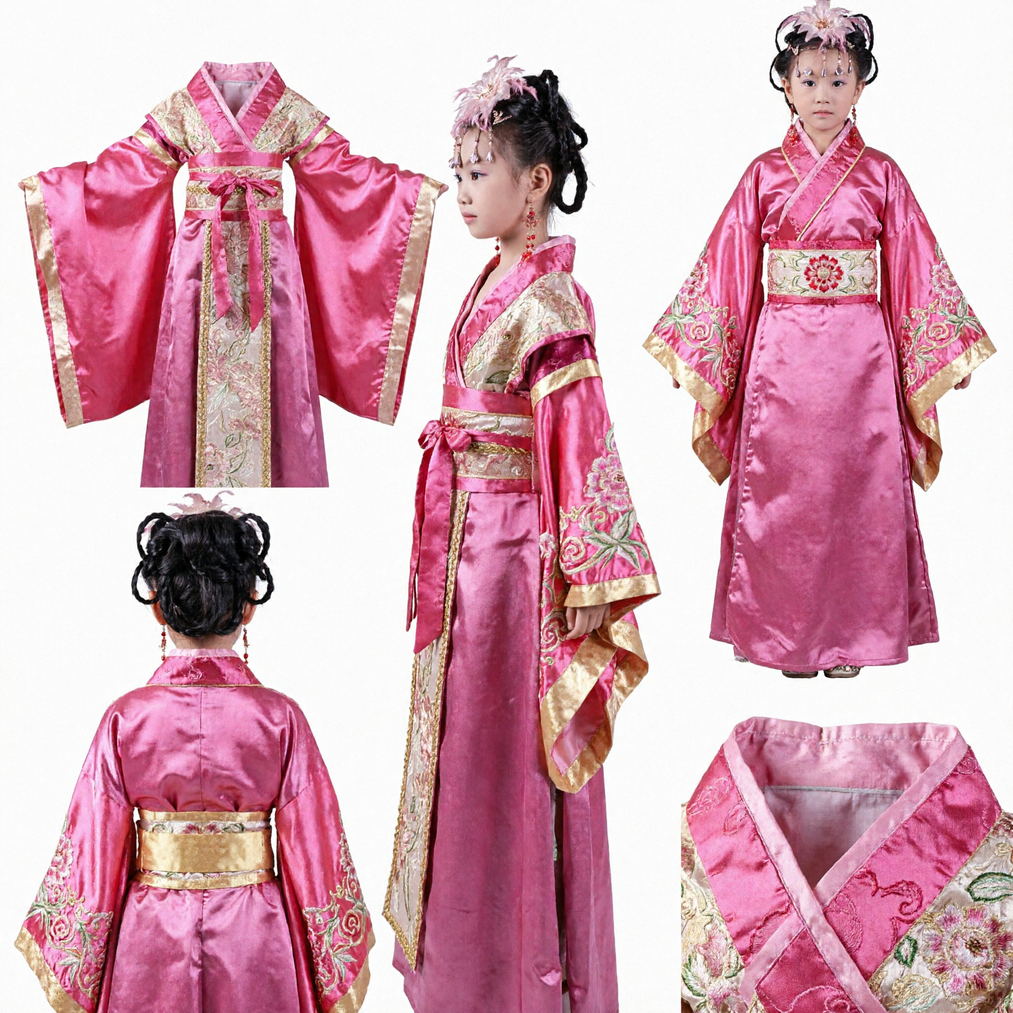 Costume Hanfu traditionnel chinois pour filles enfants, robe rose de princesse de la dynastie Tang pour danse et performance - Asian Costume
