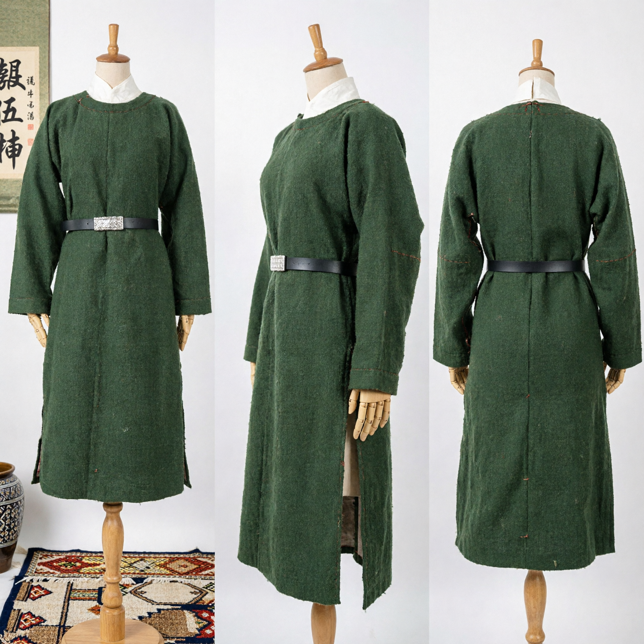 Robe Deel mongole traditionnelle verte en laine, costume ethnique pour adultes, performances culturelles et fêtes - Asian Costume