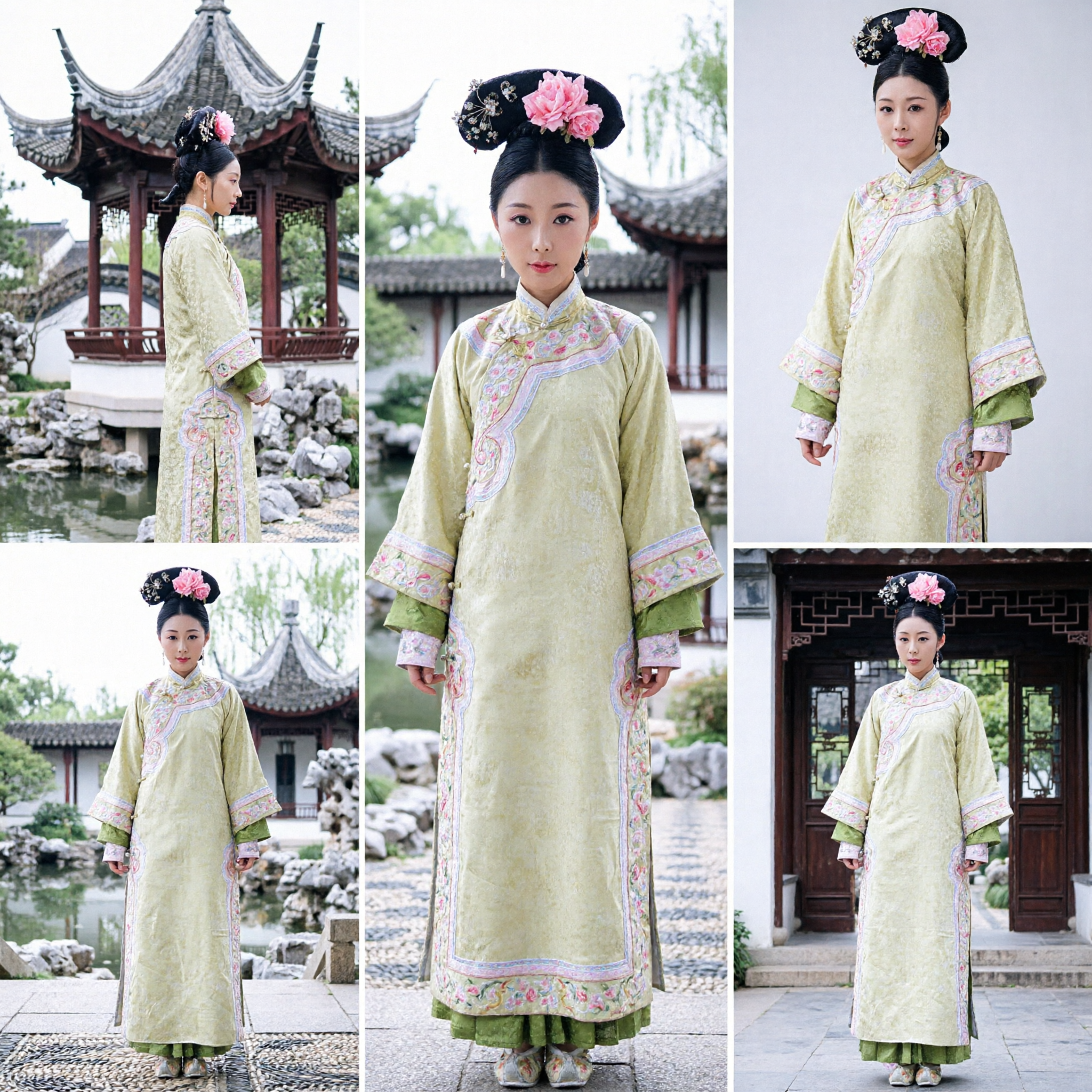 Robe de Princesa Manchu da Dinastia Qing com Bordado Floral Amarelo, Traje Histórico Tradicional Chinês para Performance Feminina - Asian Costume