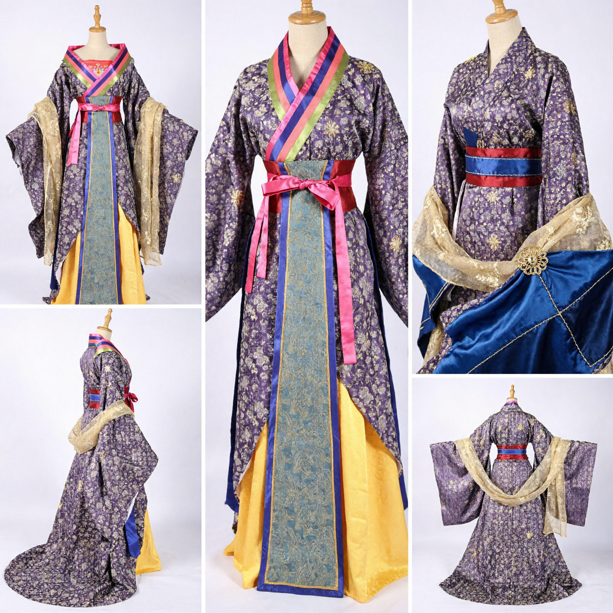 Elegant Purple Tang Dynasty Hanfu Costume with Wide Sleeves and Gold Embroidery for Women Stage Performance - Asian Costume