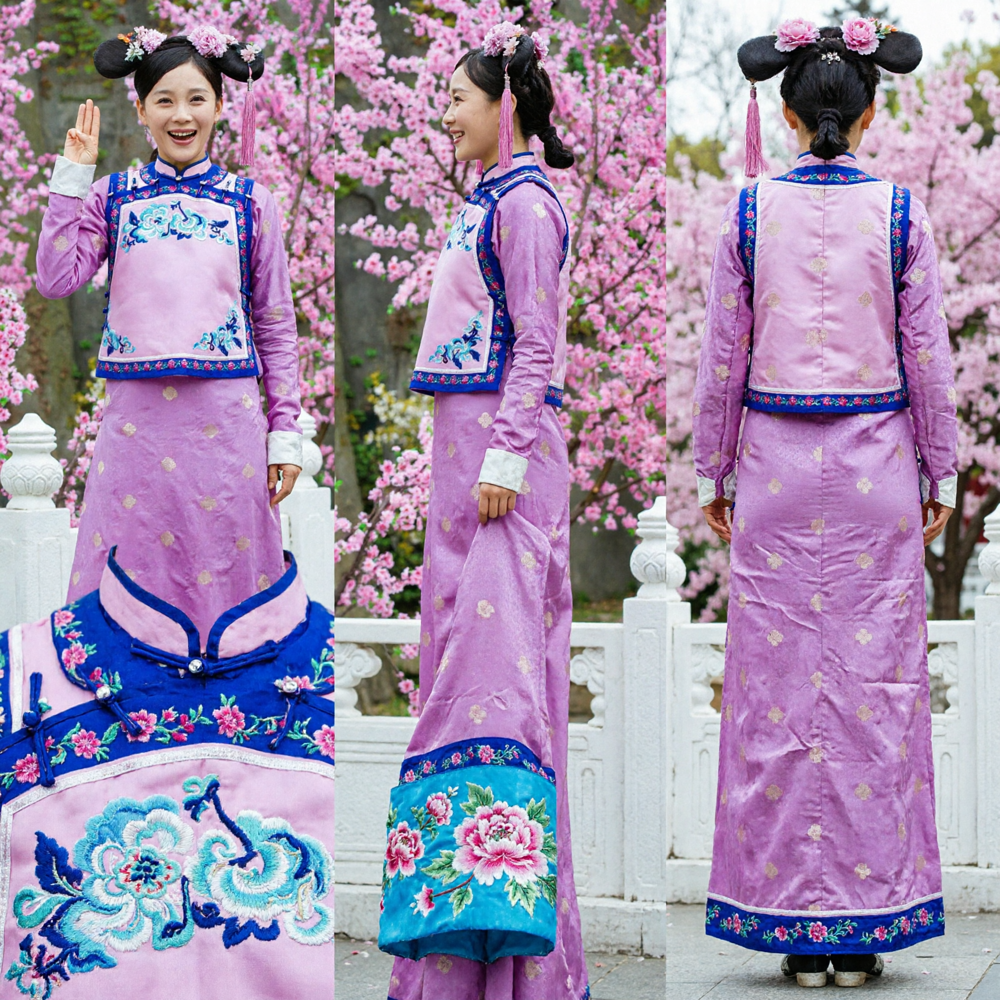 Costume della Principessa Manchu della Dinastia Qing Tradizionale Cinese, Abito Rosa con Ricami per Donne per Cosplay - Asian Costume