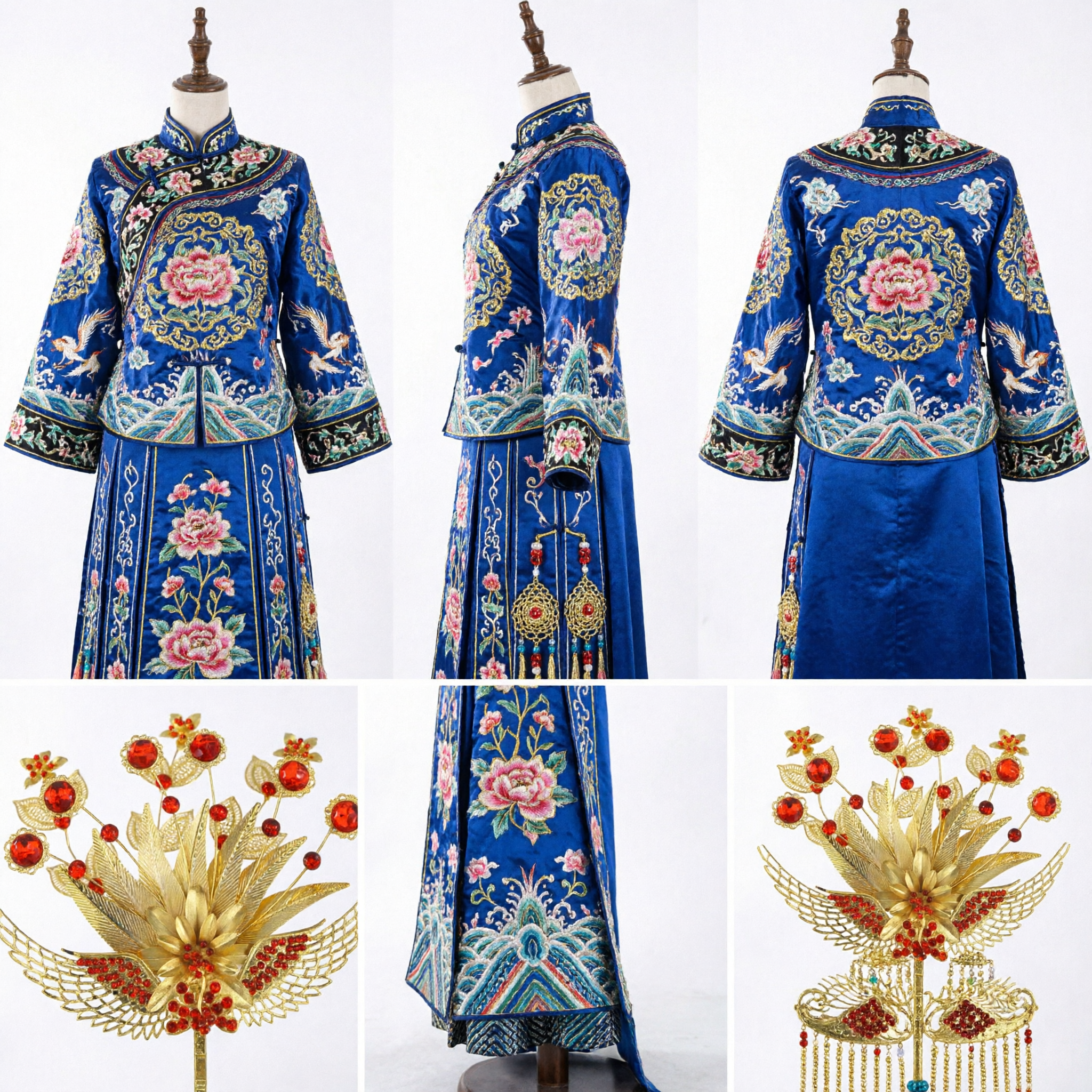 Fermacapelli Elegante con Fenice Dorata e Cristalli Rossi, Accessorio per Capelli Nuziale Tradizionale Cinese per Sposa Hanfu - Asian Costume