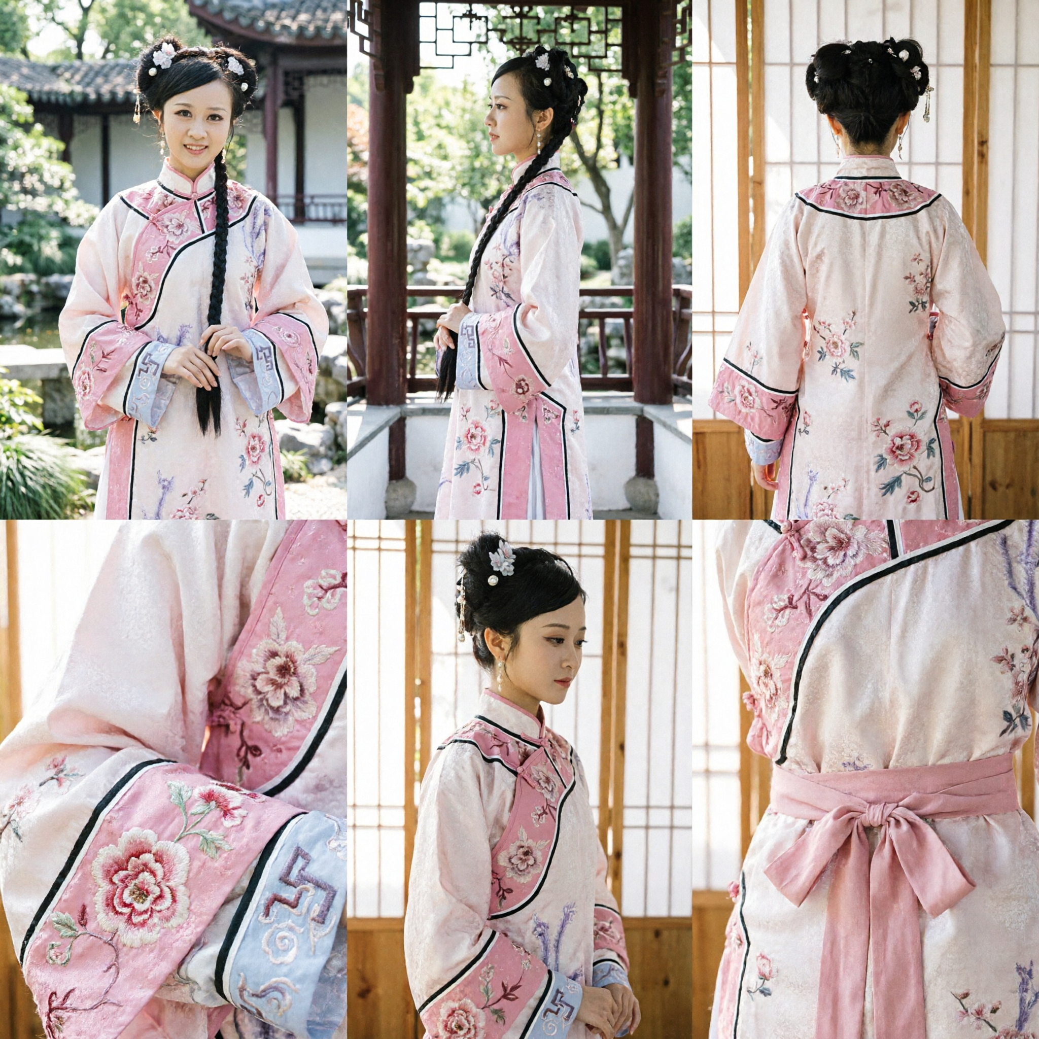 Traditionelles chinesisches antikes Kostüm Rosa besticktes Hanfu-Kleid Qing-Dynastie Prinzessinnen-Outfit für Frauen - Asian Costume