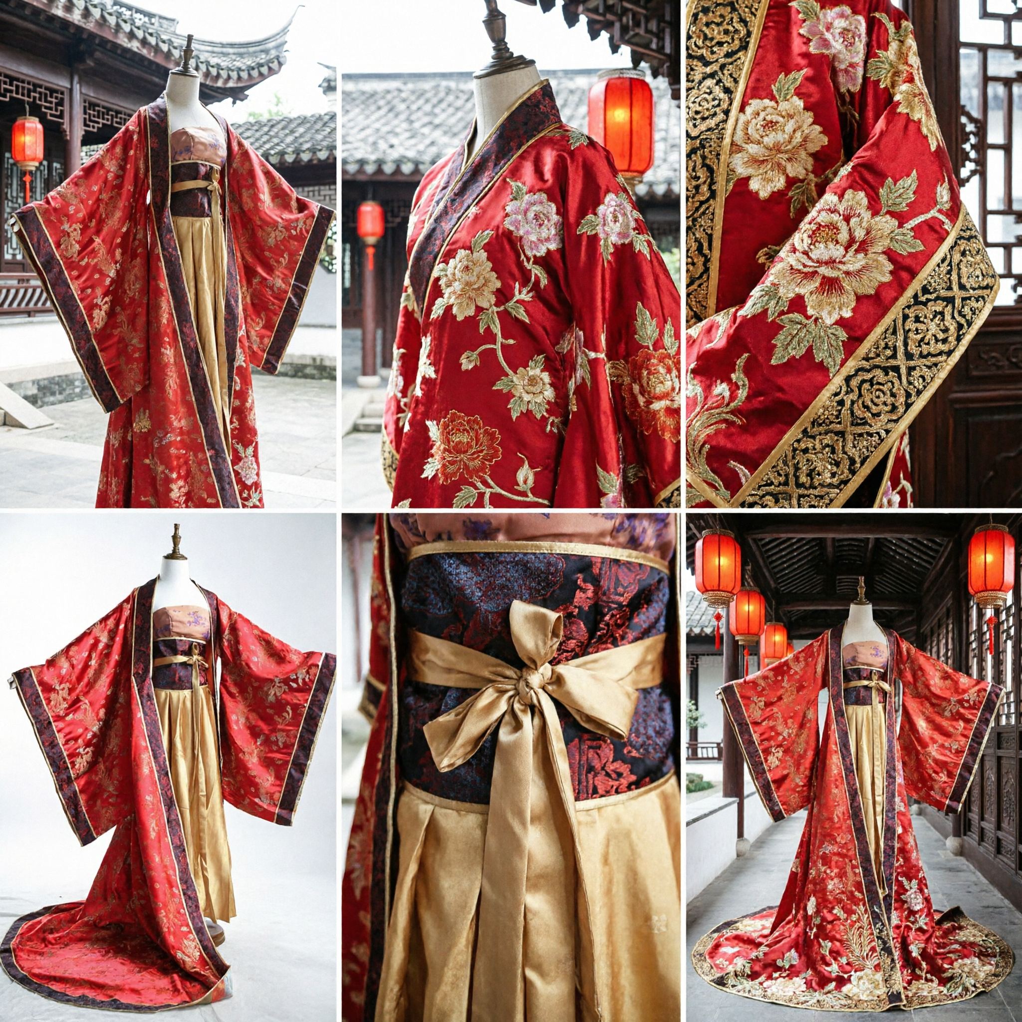 Vestido de Casamento Hanfu da Dinastia Tang Tradicional Chinês Vermelho, Conjunto de Robe e Saia Antigo com Bordado para Mulheres - Asian Costume