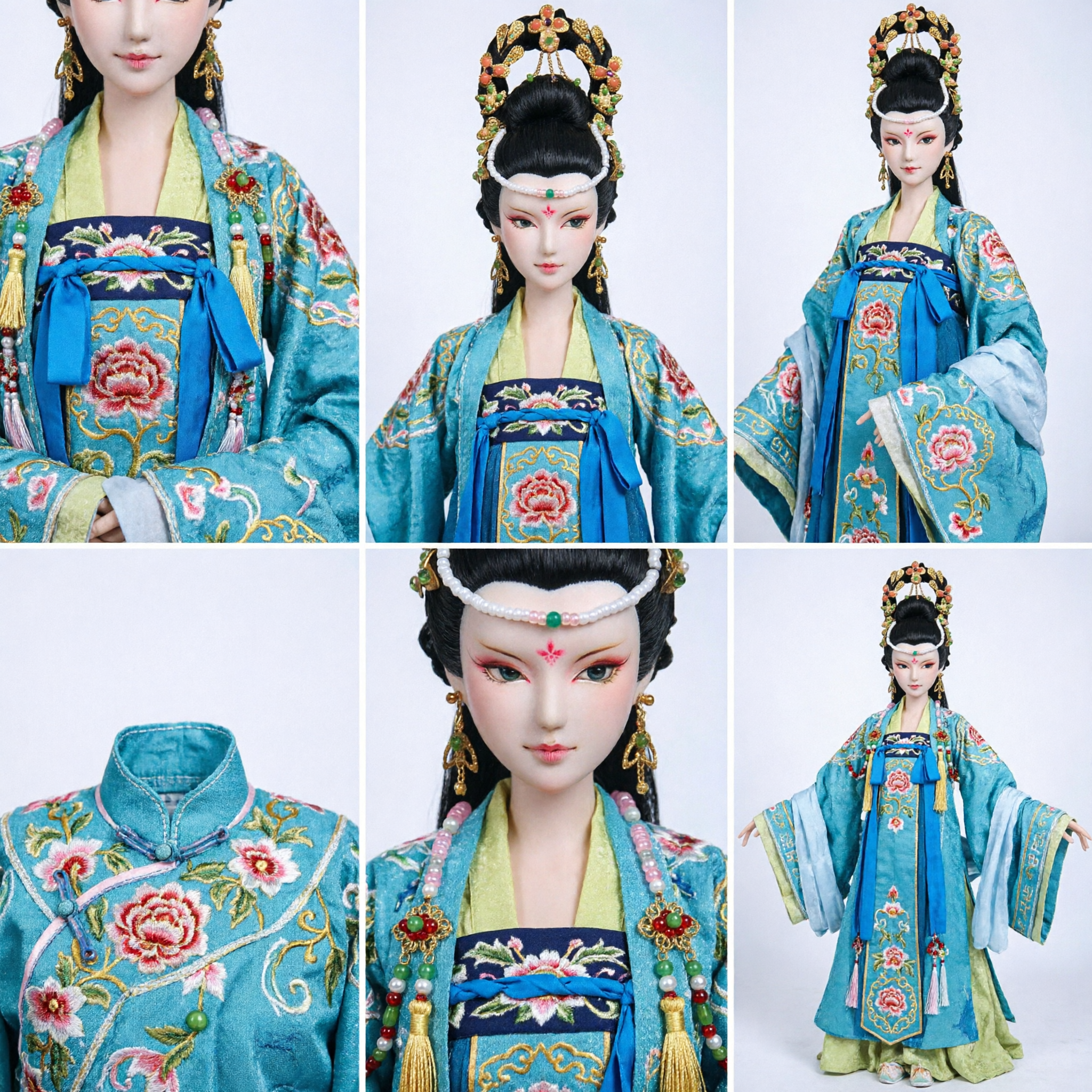 Exquisites Antikes Chinesisches Prinzessinnen-Kopfschmuck Goldfiligran-Haarschmuckset mit Perlen für BJD-Puppen und Cosplay - Asian Costume