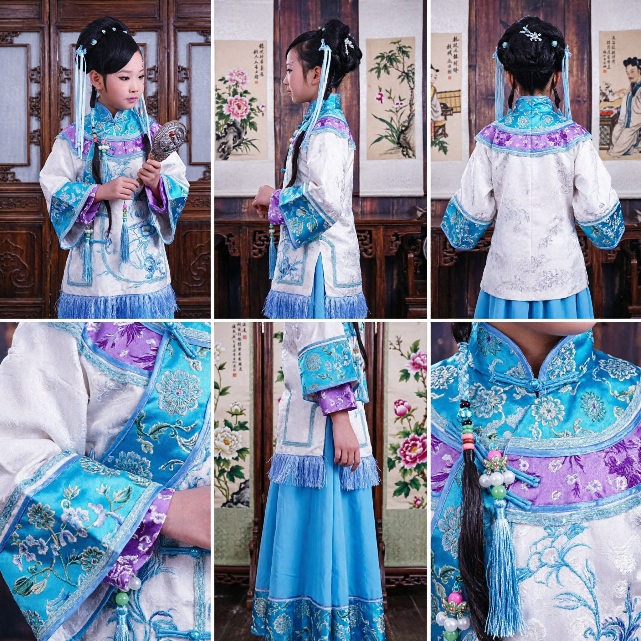 Traditionelles Chinesisches Qing-Dynastie-Prinzessinnen-Kostüm für Mädchen Kinder Antike Mandschu-Stickerei-Kleidung Auftrittsoutfit - Asian Costume