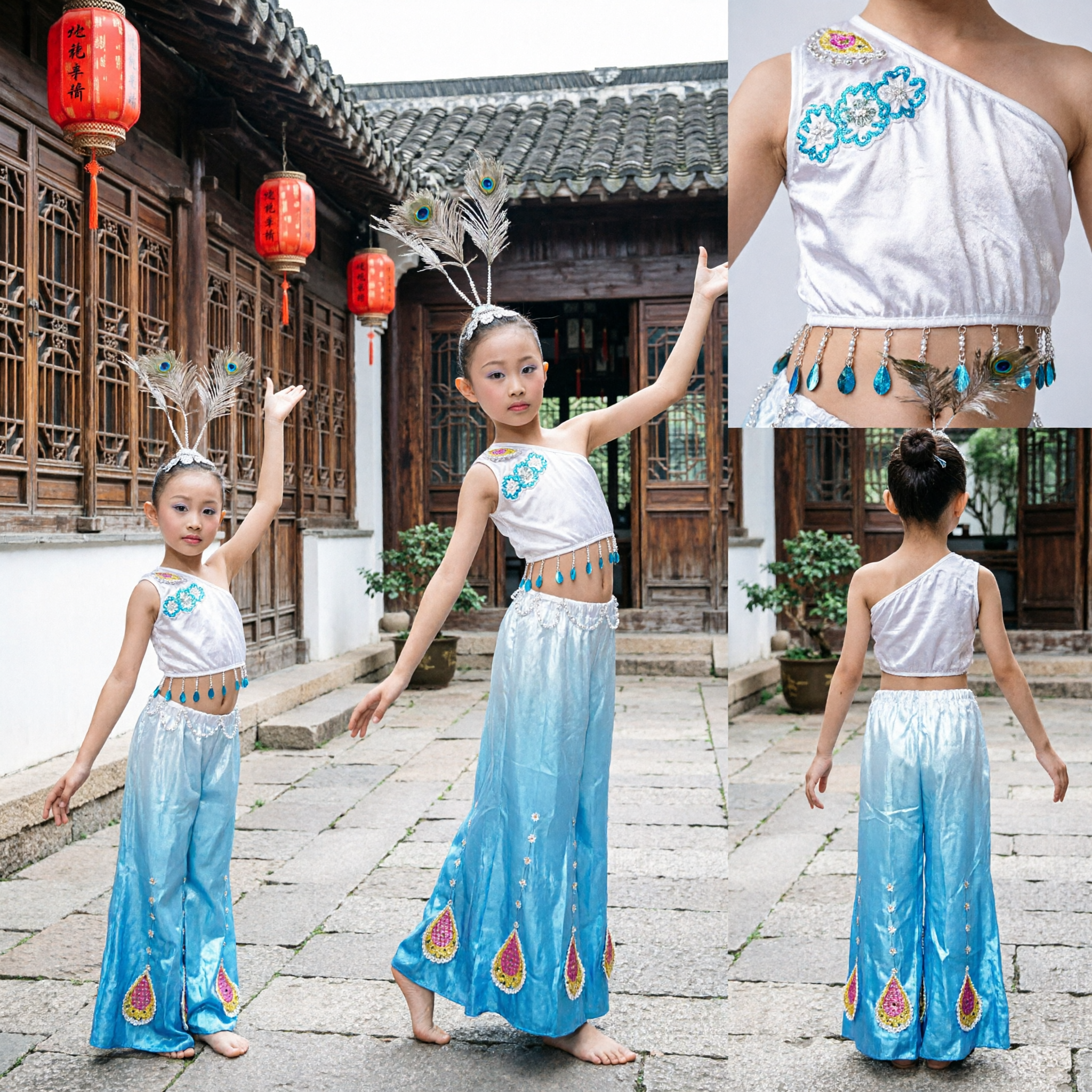 Costume de danse du paon de l'ethnie Dai pour enfants - Tenue de performance scénique folklorique chinoise traditionnelle pour filles - Asian Costume