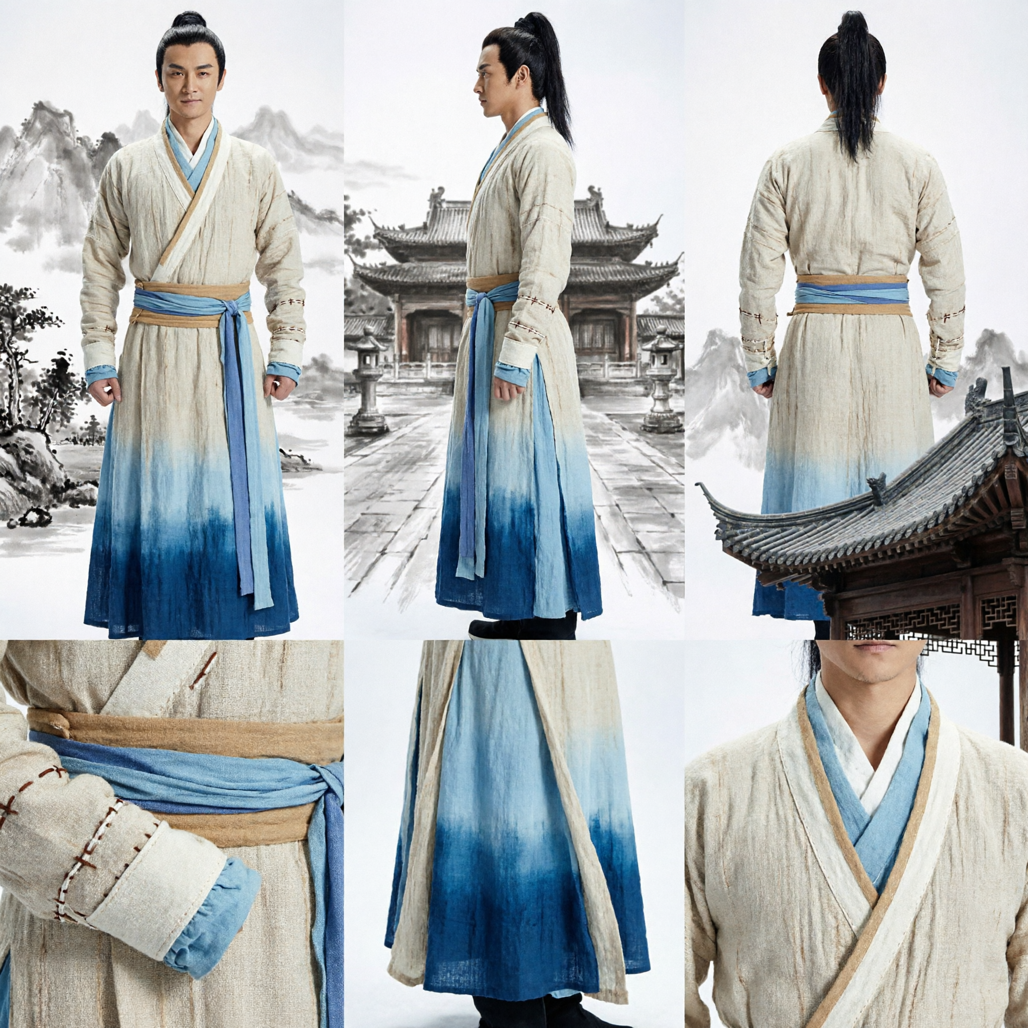 Männer Chinesisches Hanfu-Wuxia-Schwertkämpfer-Kostüm Traditionelles Antikes Kampfkunstmantel für Cosplay - Asian Costume