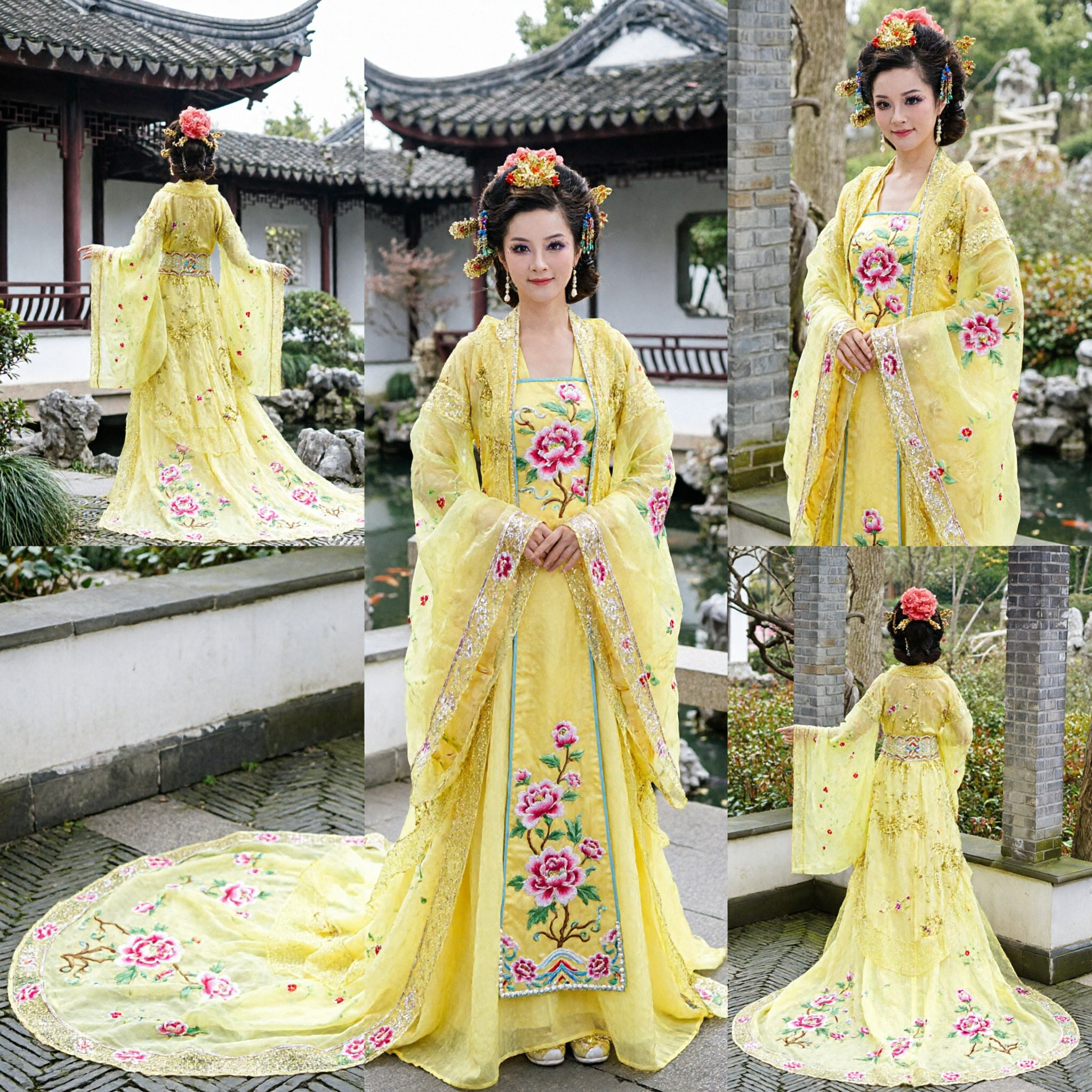 Traje de Princesa China Antigua Amarillo Vestido Hanfu de Dama del Palacio de la Dinastía Tang para Mujer para Danza y Performance - Asian Costume
