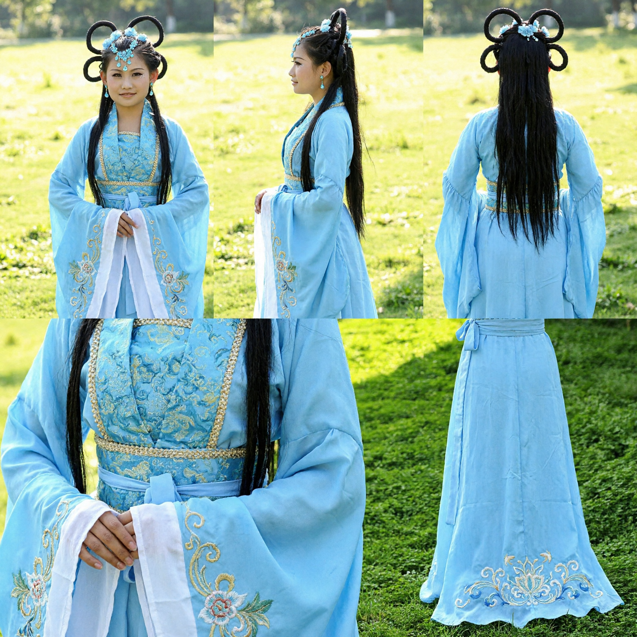 전통 중국 한푸 요정 의상 소녀용 파란색 고대 궁전 공주 드레스 공연 복장 - Asian Costume