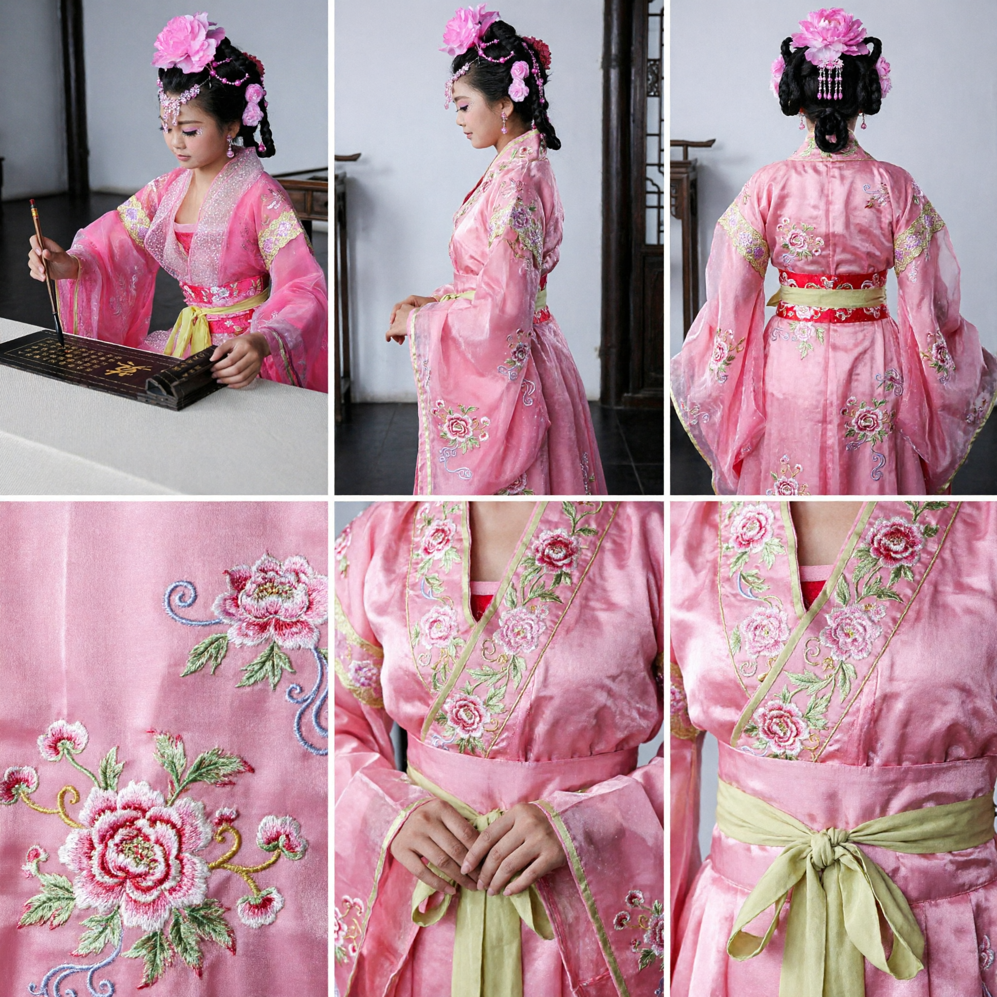 Kids Chinese Traditional Pink Hanfu Costume Ancient Princess Dress with Hair Ornaments for Stage Performance - Asian Costume