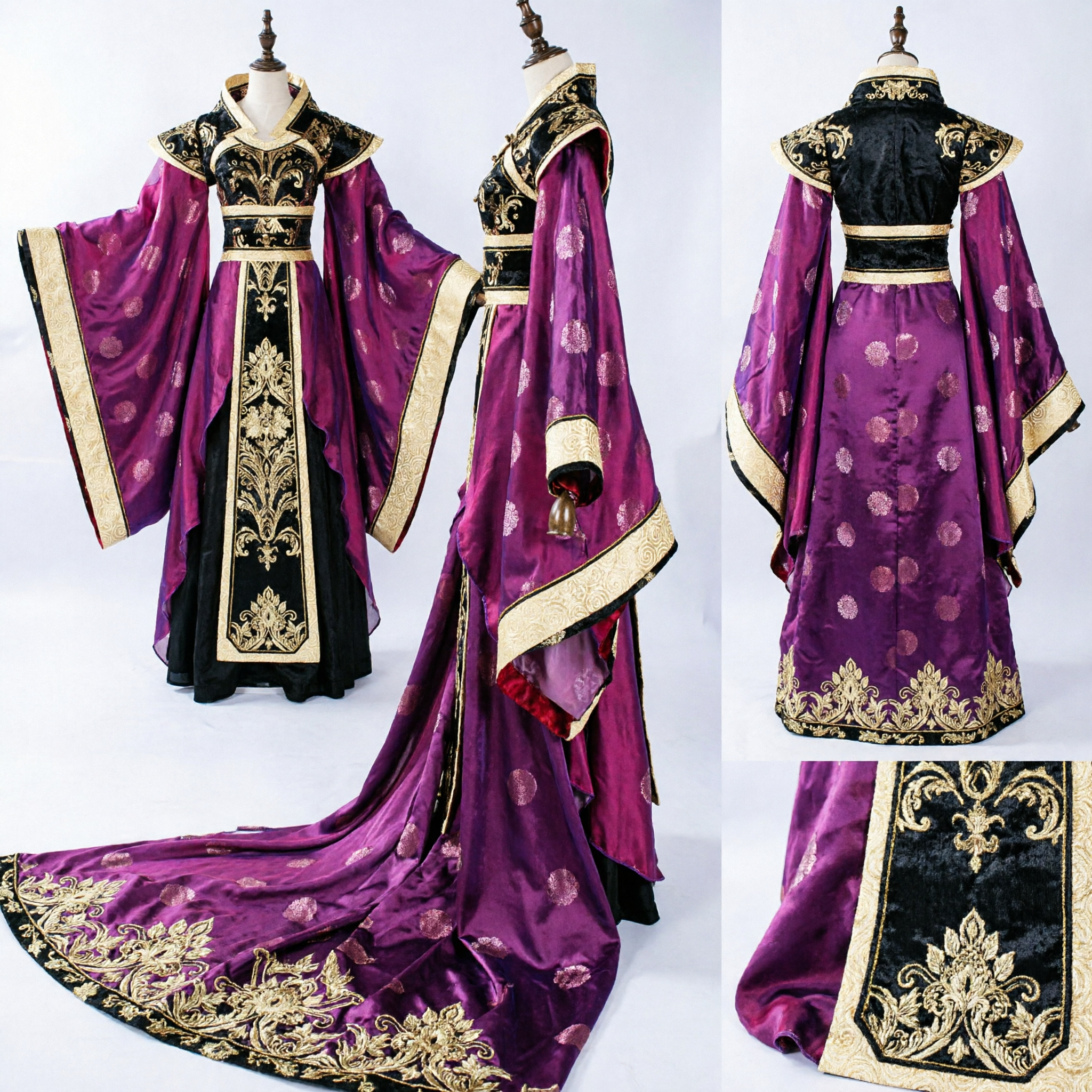 Costume Tradizionale Cinese Antico da Imperatrice, Abito Hanfu Viola e Nero con Ricamo Dorato per Donne, per Cosplay - Asian Costume