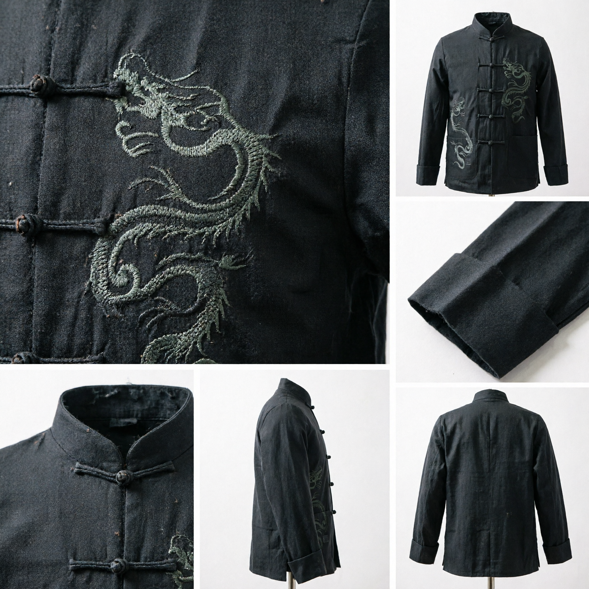 メンズ伝統的中国唐装 龍刺繍ジャケット マンダリンカラー カンフー・太極用 - Asian Costume